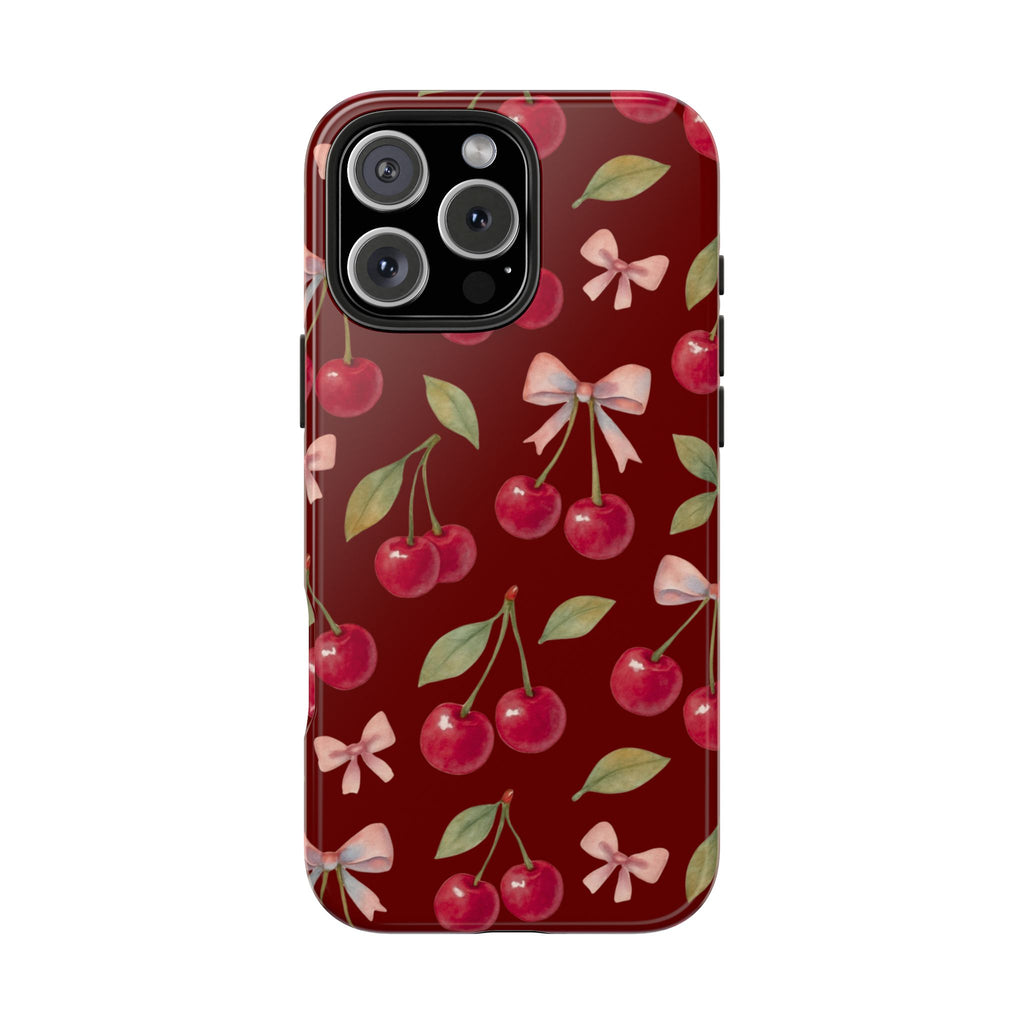 Cherry Kiss | Cherry Bow Print Tough Phone Case