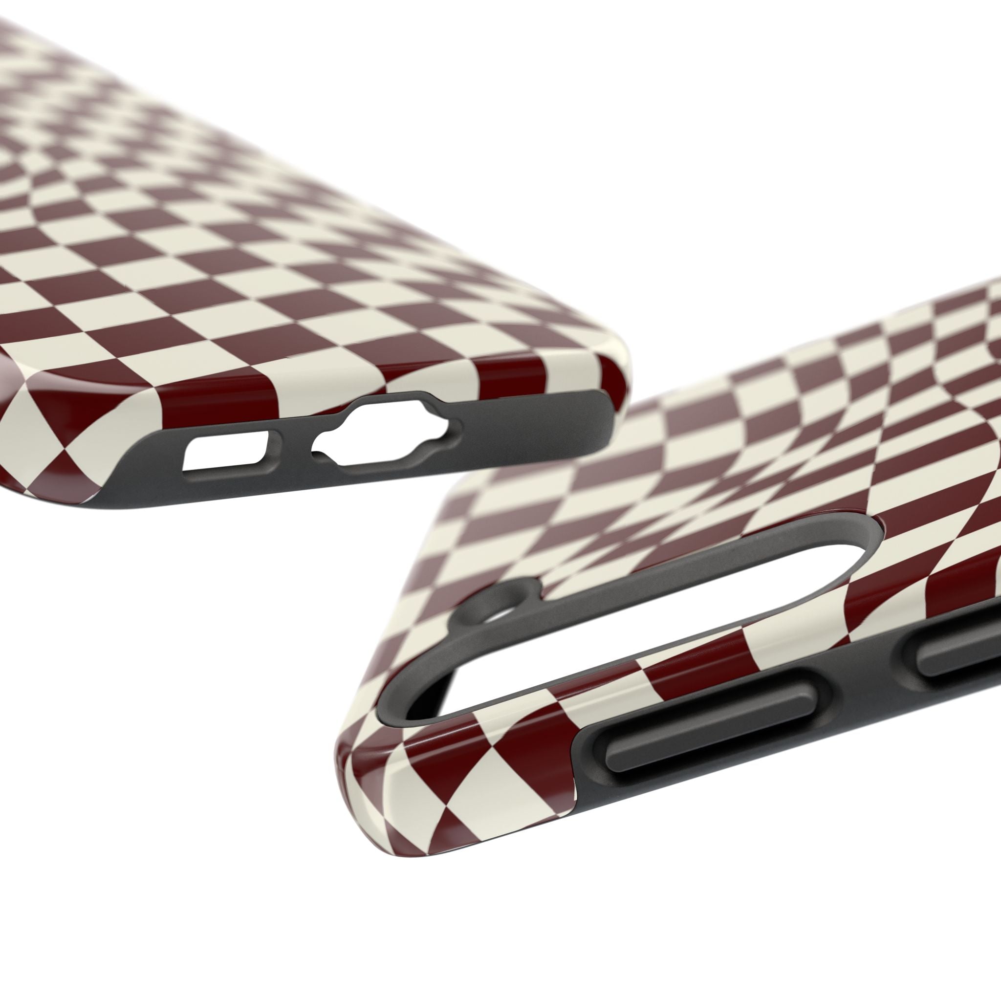 Crimson Warp | Burgundy Distorted Checker Tough  Phone Case