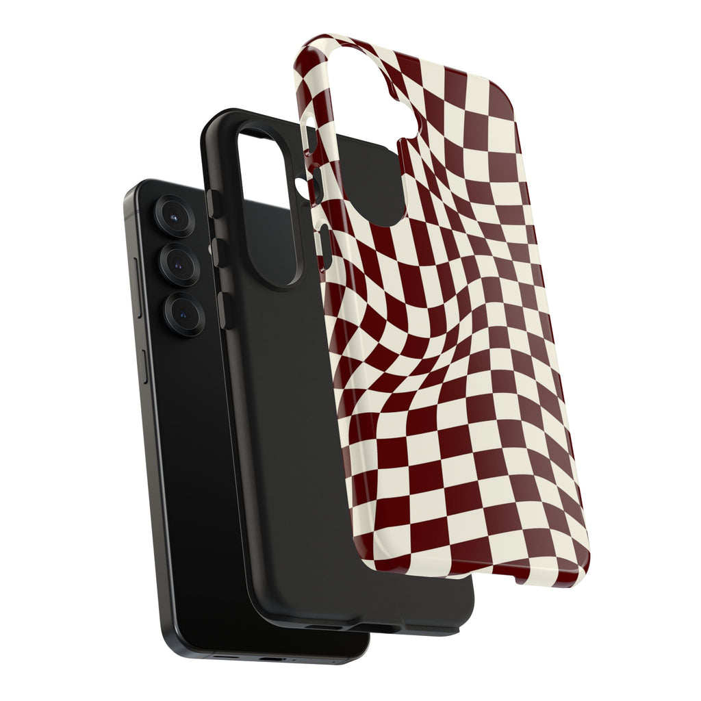 Crimson Warp | Burgundy Distorted Checker Tough  Phone Case