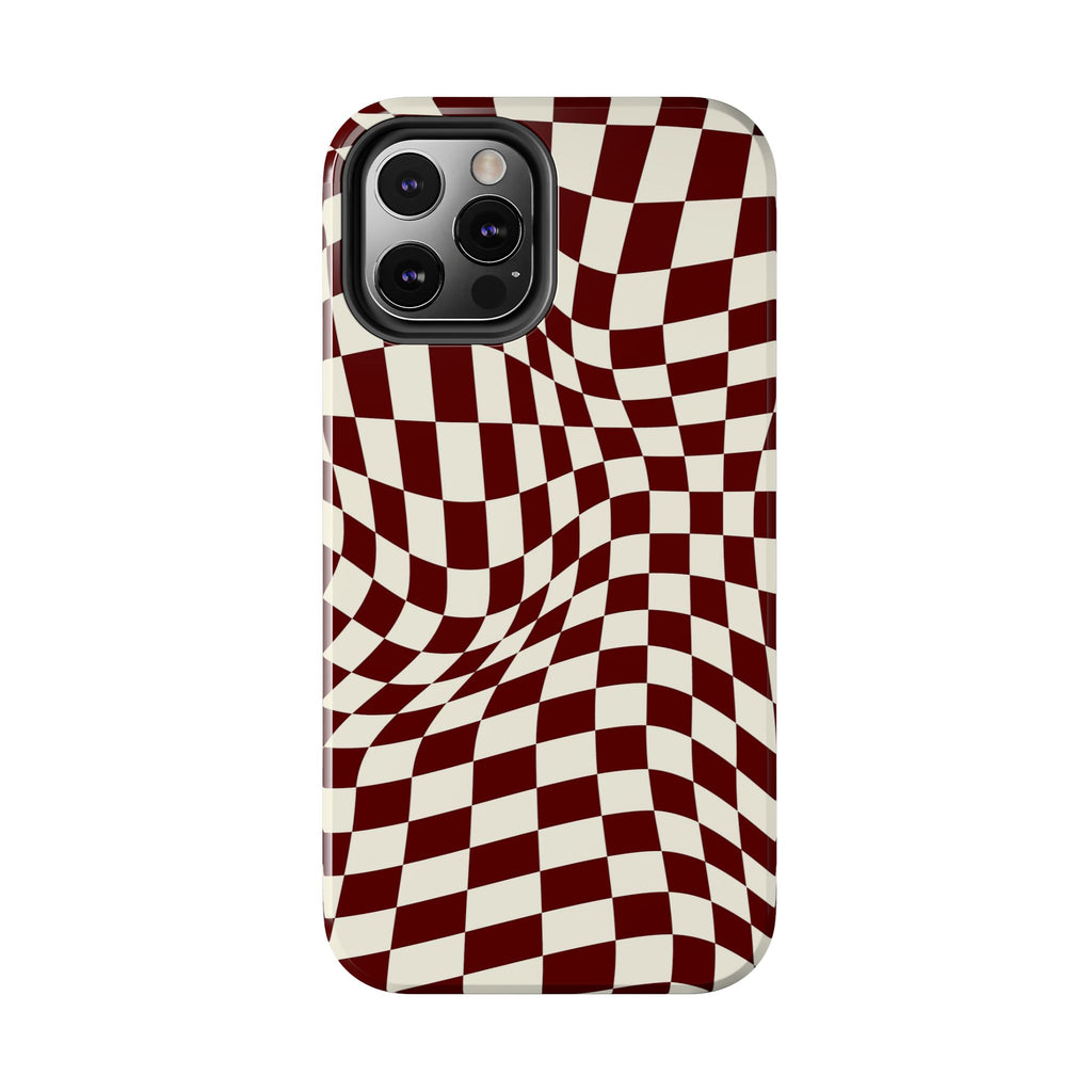Crimson Warp | Burgundy Distorted Checker Tough  Phone Case
