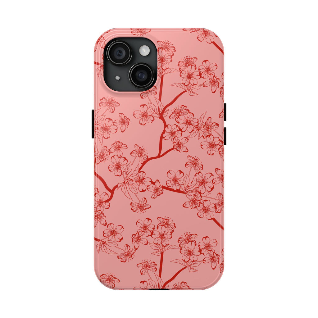 Maroon & Blush Striped Tough Phone Case — Durable Protective iPhone Cover