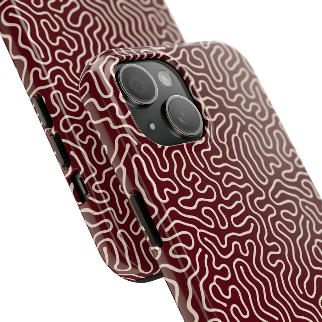 Crimson Reverie | Burgundy Abstract Line Phone Case