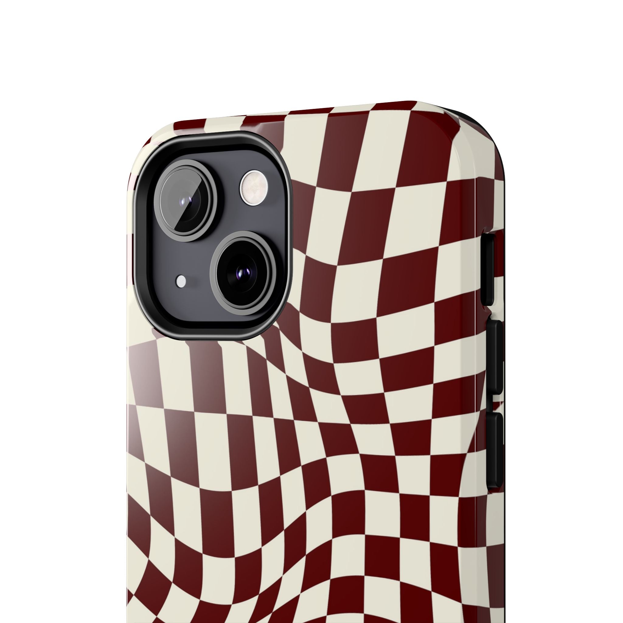 Crimson Warp | Burgundy Distorted Checker Tough  Phone Case