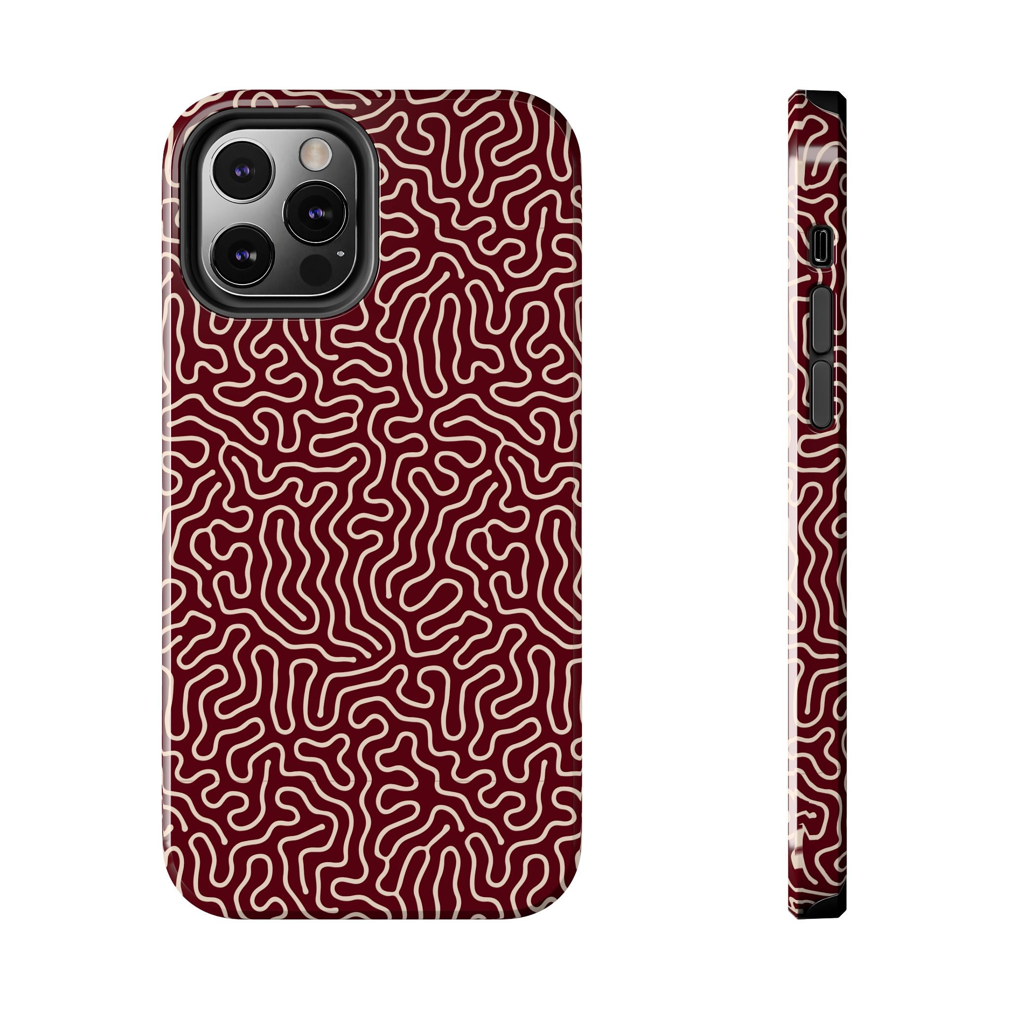 Crimson Reverie | Burgundy Abstract Line Phone Case