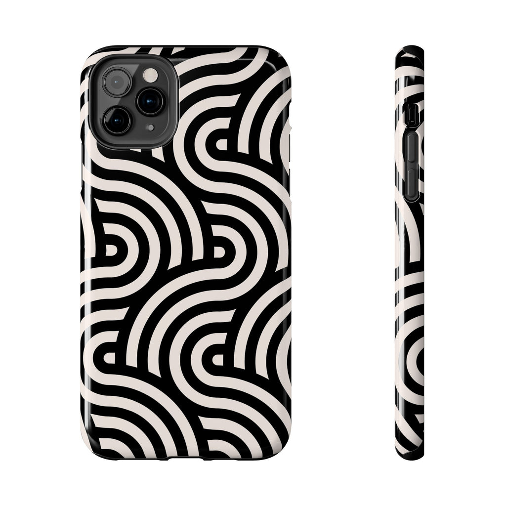Maroon & Blush Striped Tough Phone Case — Durable Protective iPhone Cover