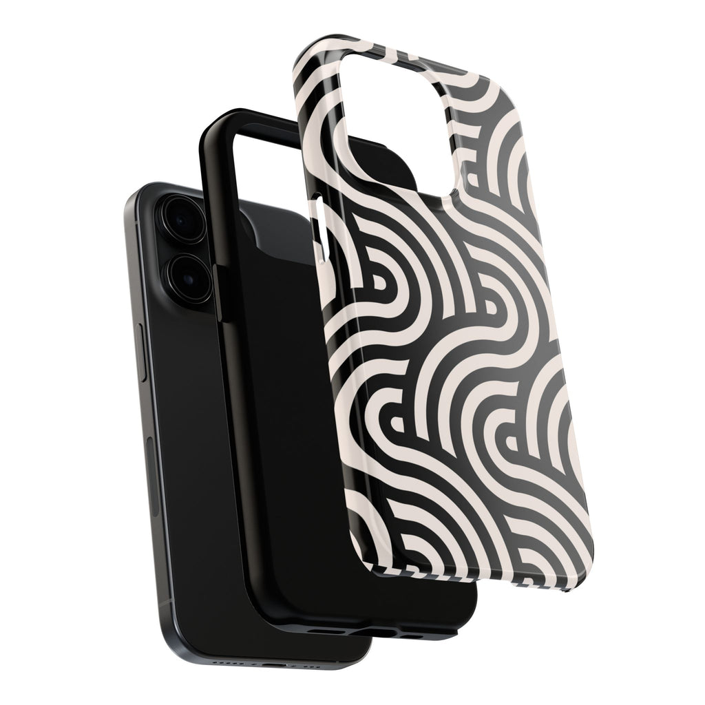 Maroon & Blush Striped Tough Phone Case — Durable Protective iPhone Cover