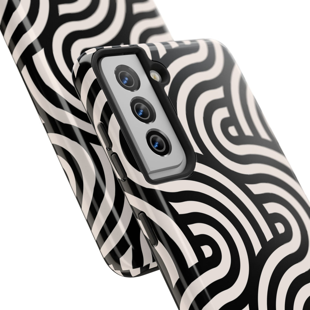 Maroon & Blush Striped Tough Phone Case — Durable Protective iPhone Cover