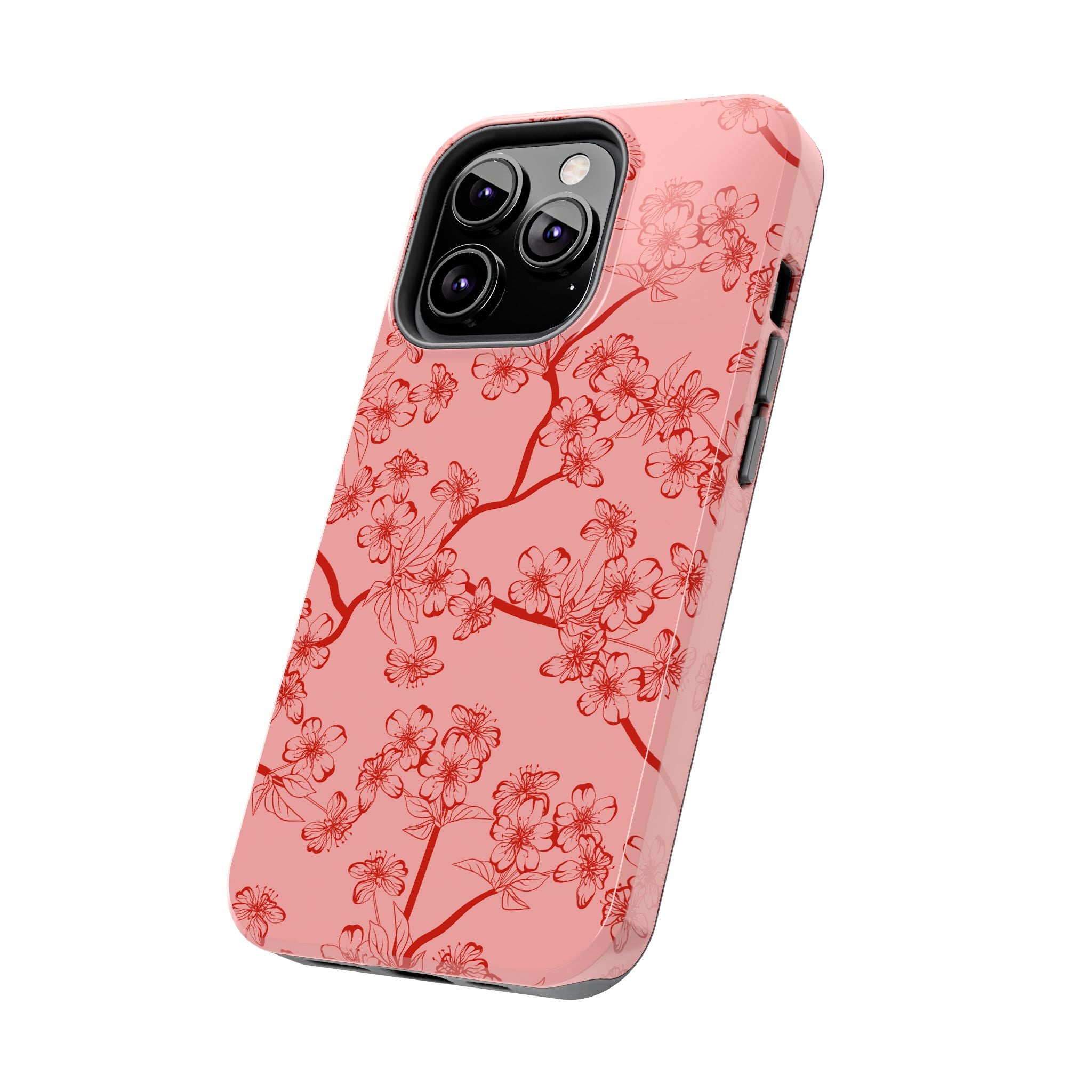 Maroon & Blush Striped Tough Phone Case — Durable Protective iPhone Cover