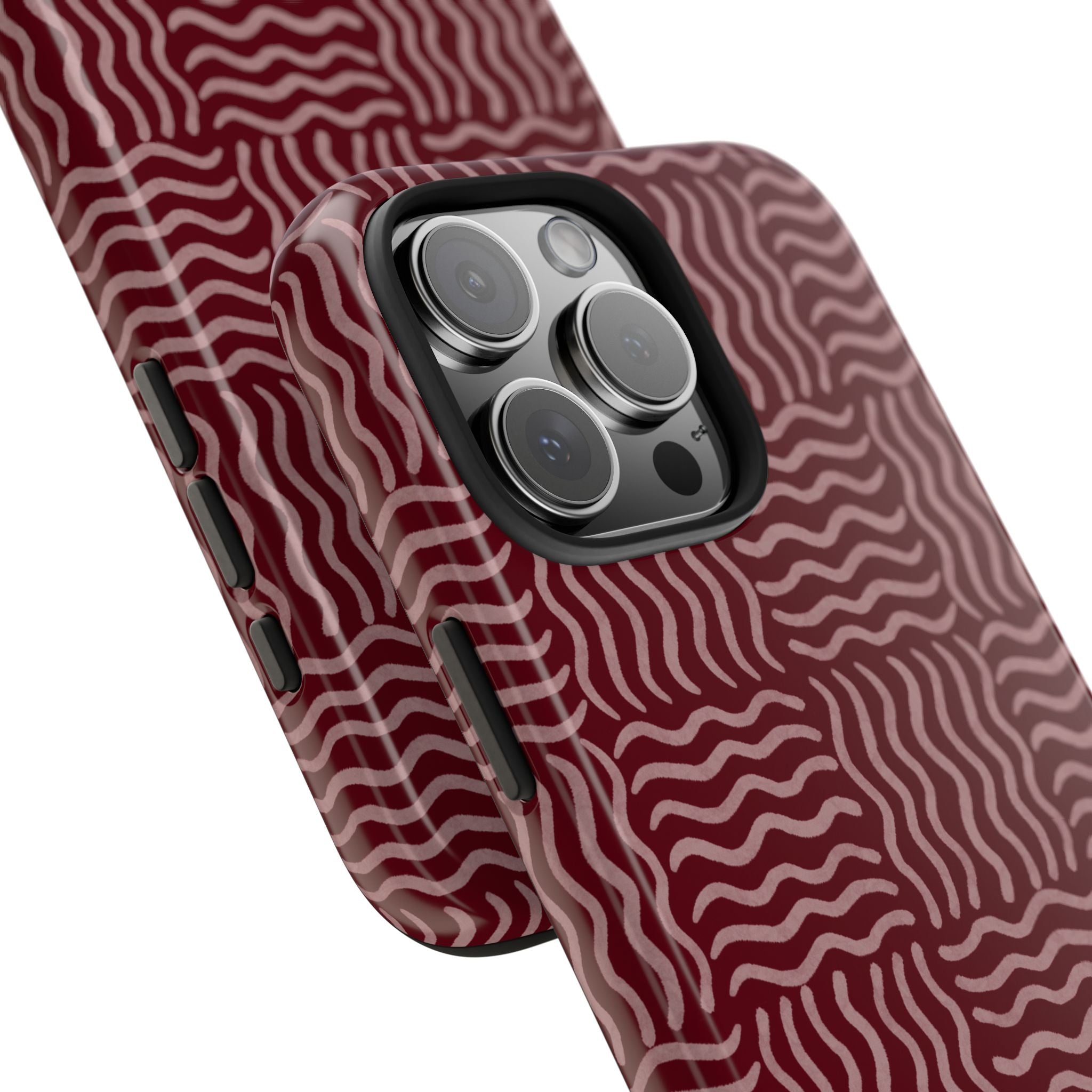 Rhythm & Form | Burgundy Wavy Grid Phone Case