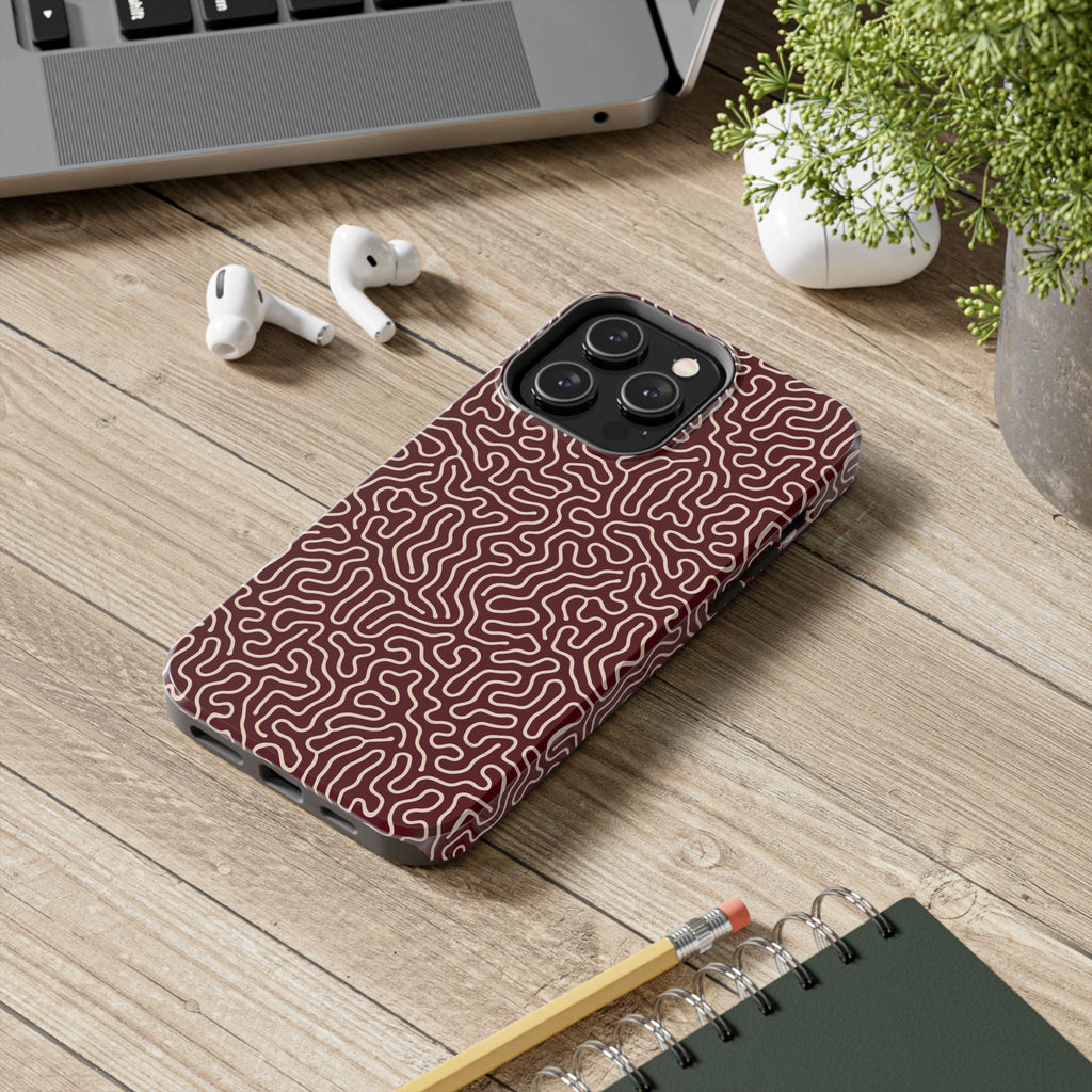 Crimson Reverie | Burgundy Abstract Line Phone Case
