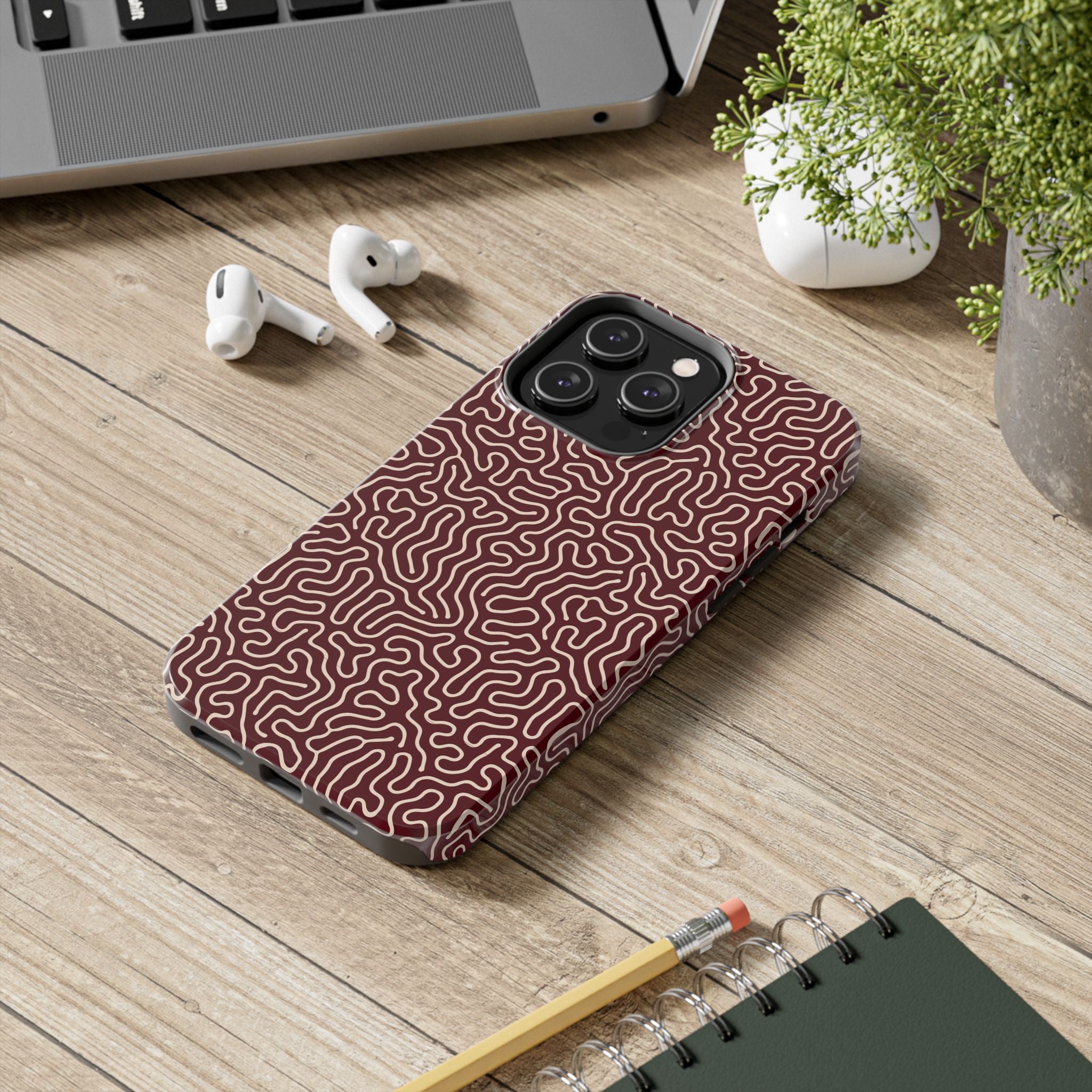 Crimson Reverie | Burgundy Abstract Line Phone Case