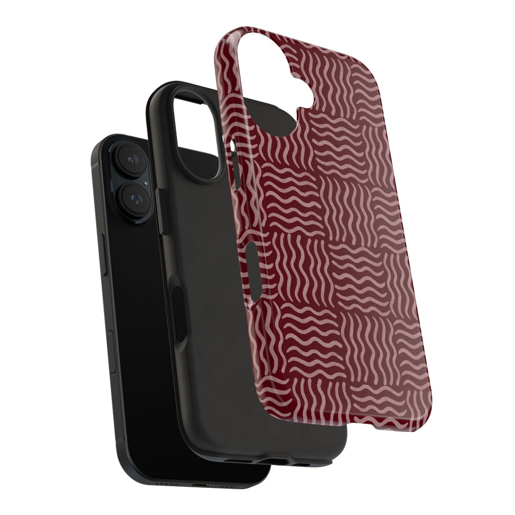 Rhythm & Form | Burgundy Wavy Grid Phone Case