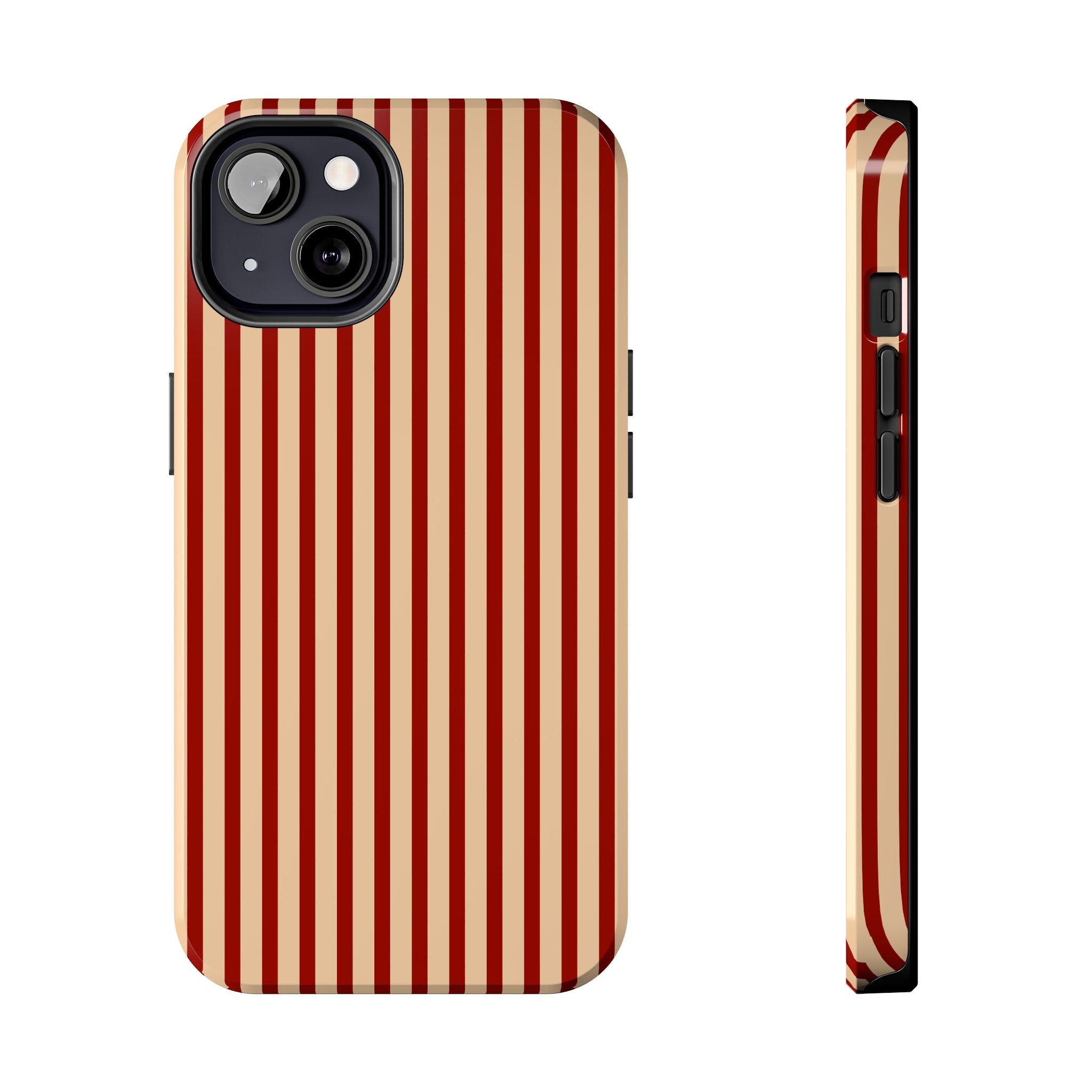 Maroon & Blush Striped Tough Phone Case — Durable Protective iPhone Cover