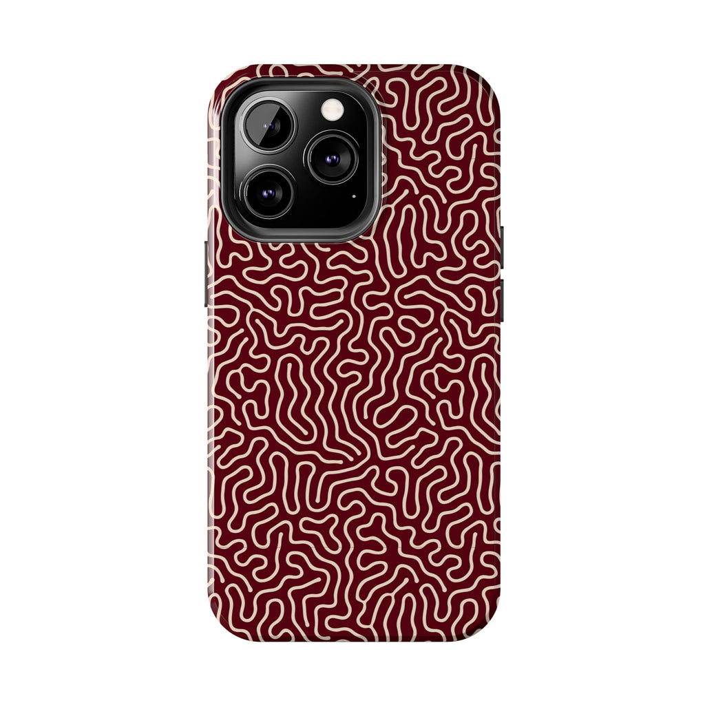 Crimson Reverie | Burgundy Abstract Line Phone Case
