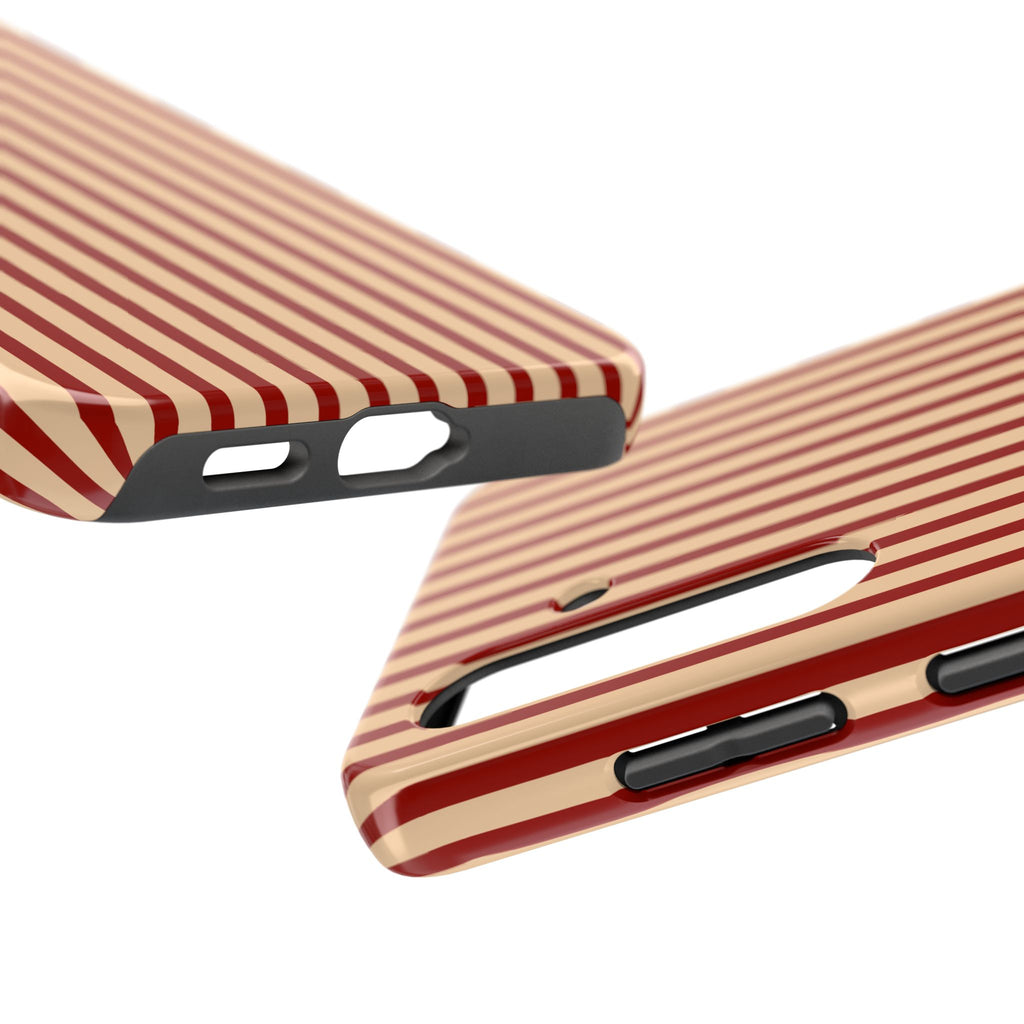 Maroon & Blush Striped Tough Phone Case — Durable Protective iPhone Cover