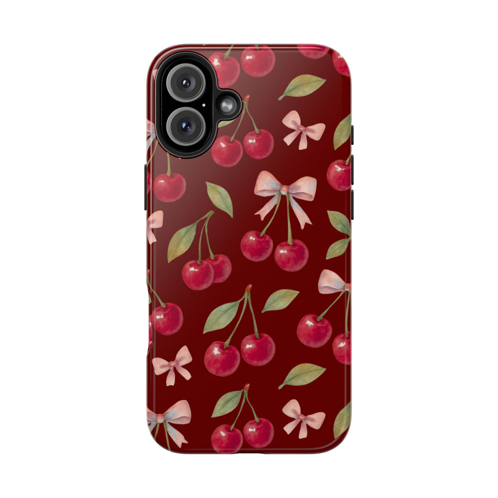 Cherry Kiss | Cherry Bow Print Tough Phone Case