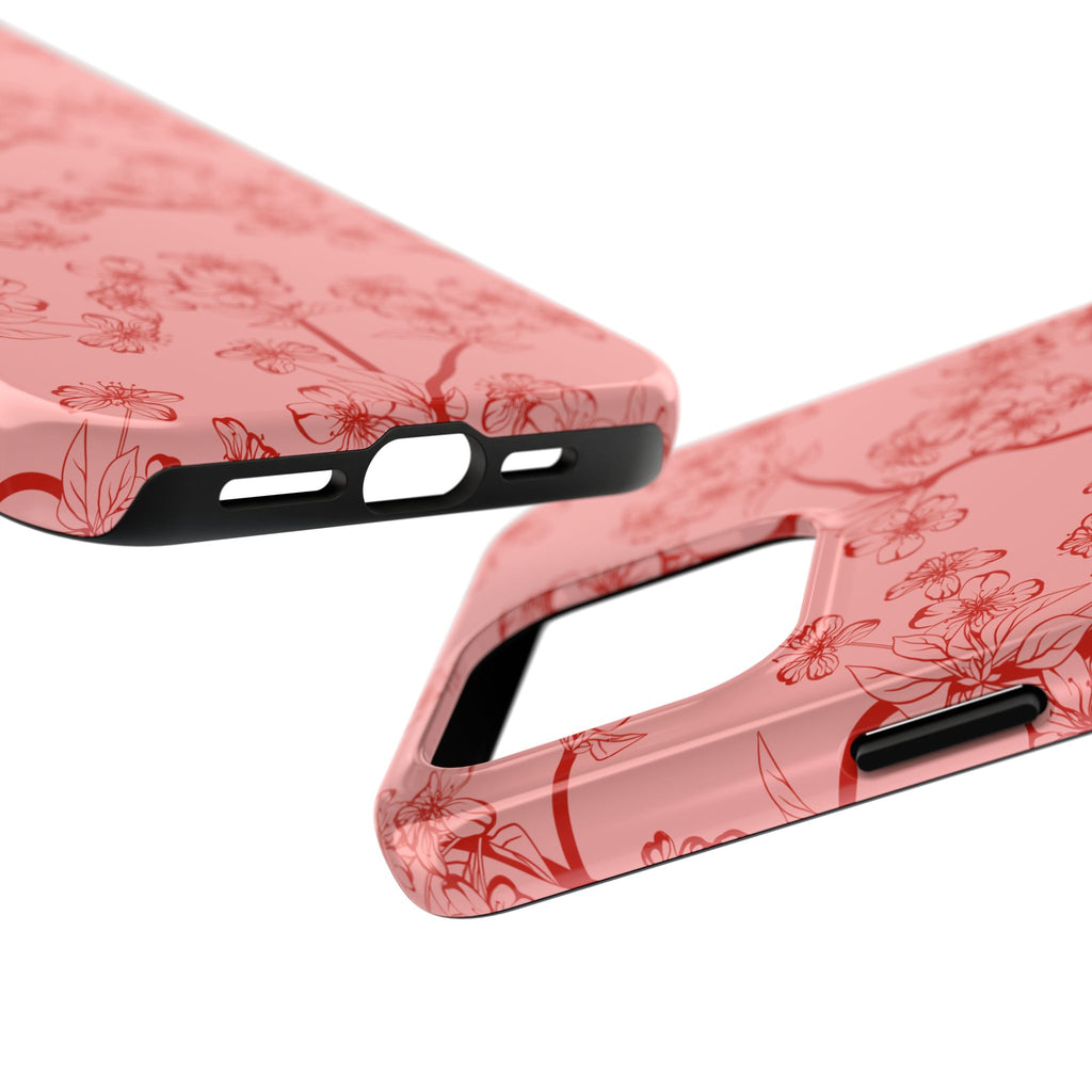Maroon & Blush Striped Tough Phone Case — Durable Protective iPhone Cover