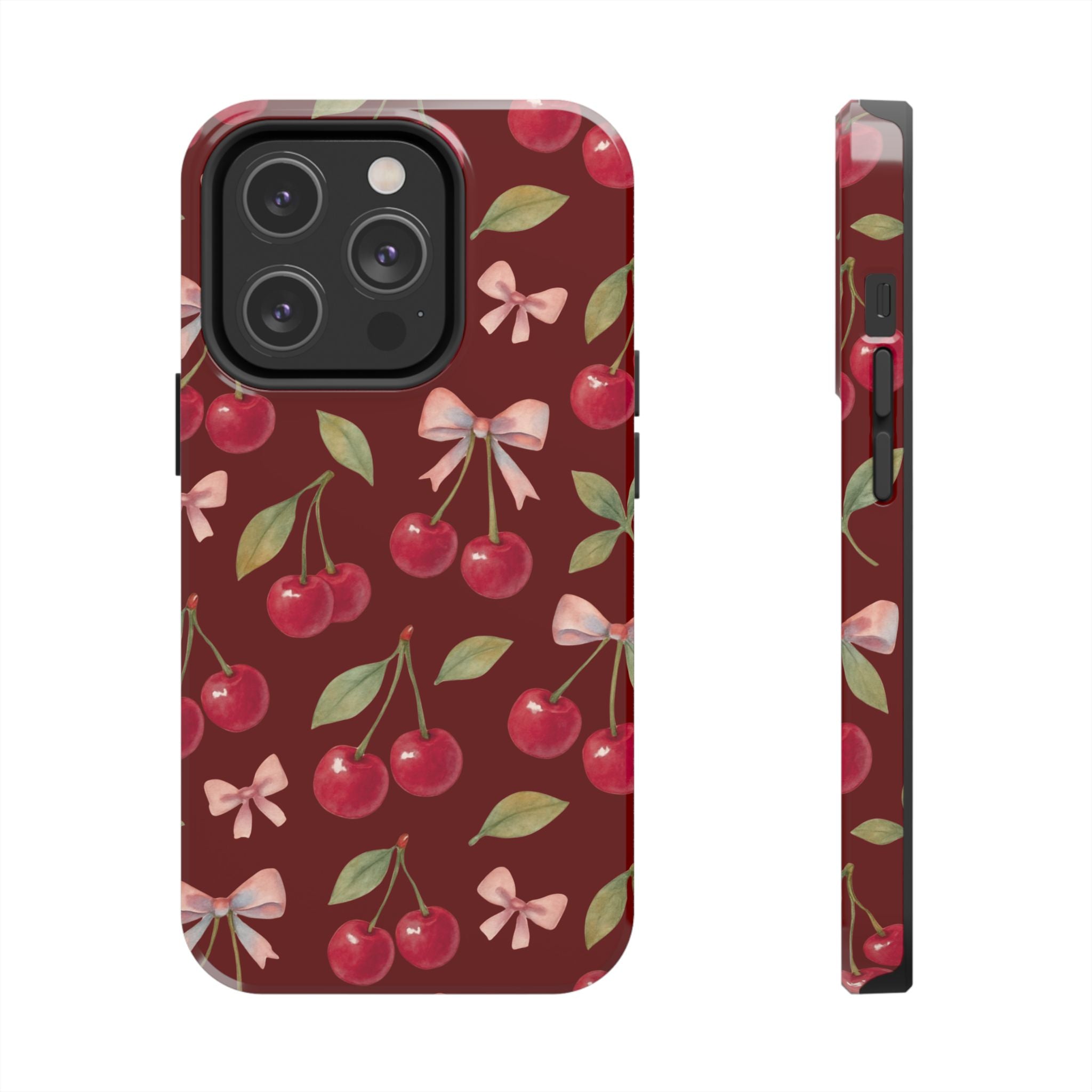 Cherry Kiss | Cherry Bow Print Tough Phone Case