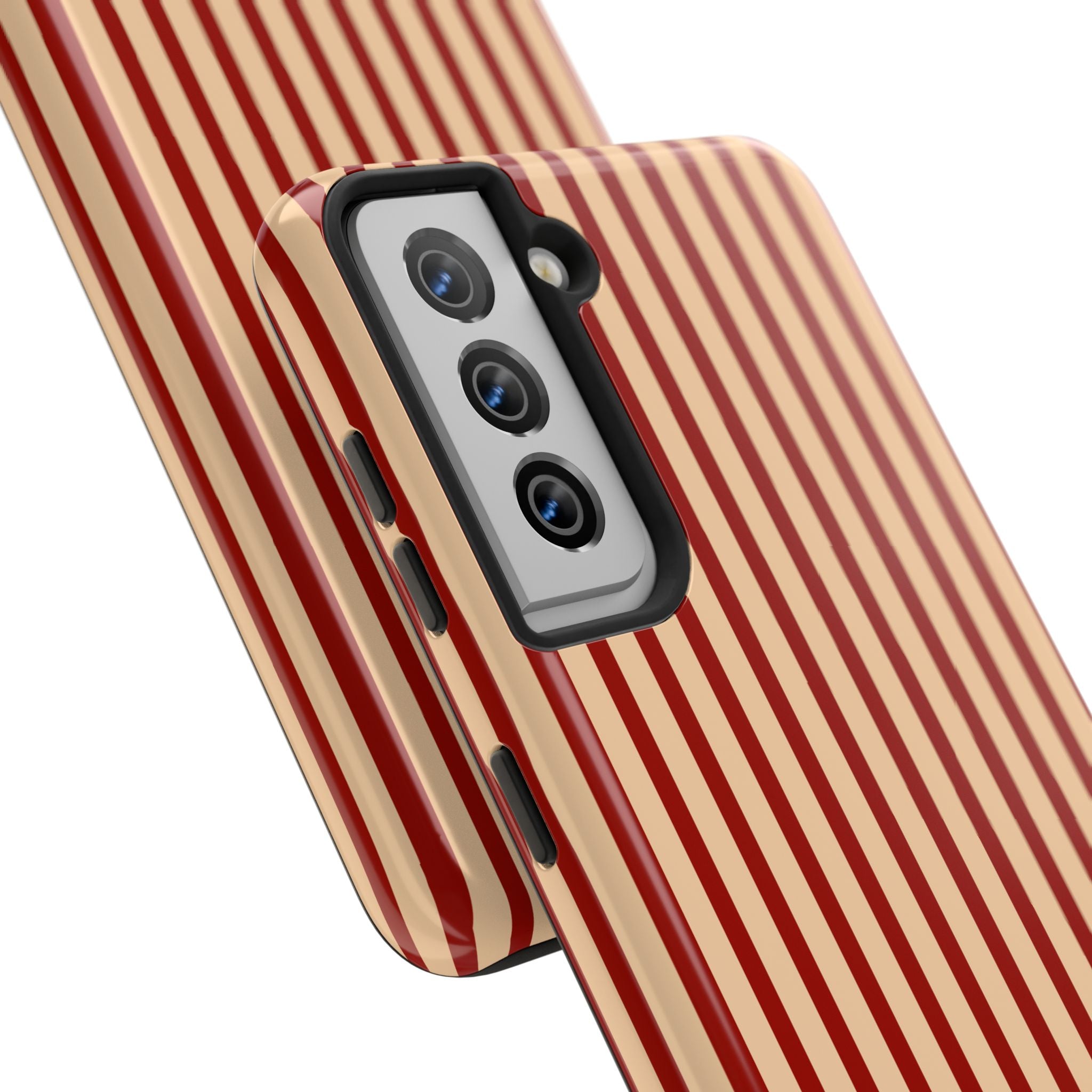 Maroon & Blush Striped Tough Phone Case — Durable Protective iPhone Cover