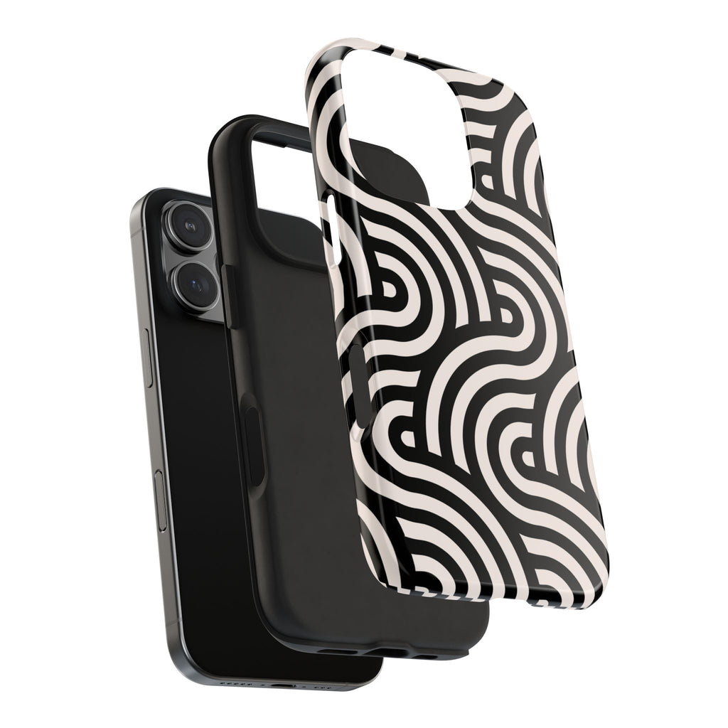 Maroon & Blush Striped Tough Phone Case — Durable Protective iPhone Cover