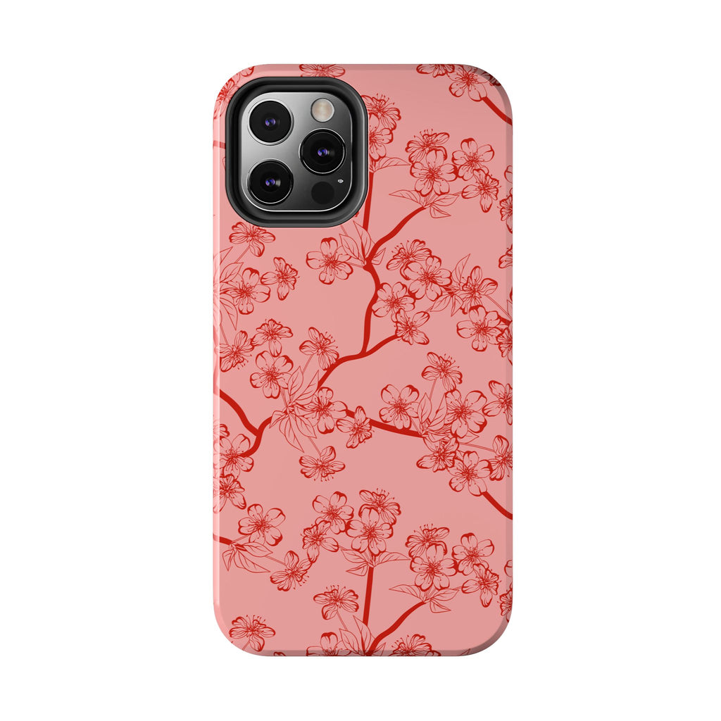 Maroon & Blush Striped Tough Phone Case — Durable Protective iPhone Cover