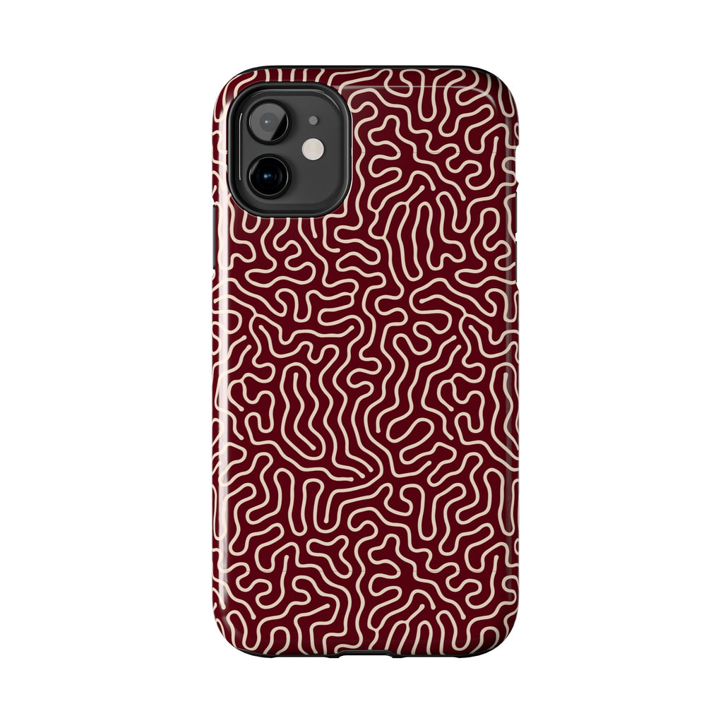 Crimson Reverie | Burgundy Abstract Line Phone Case