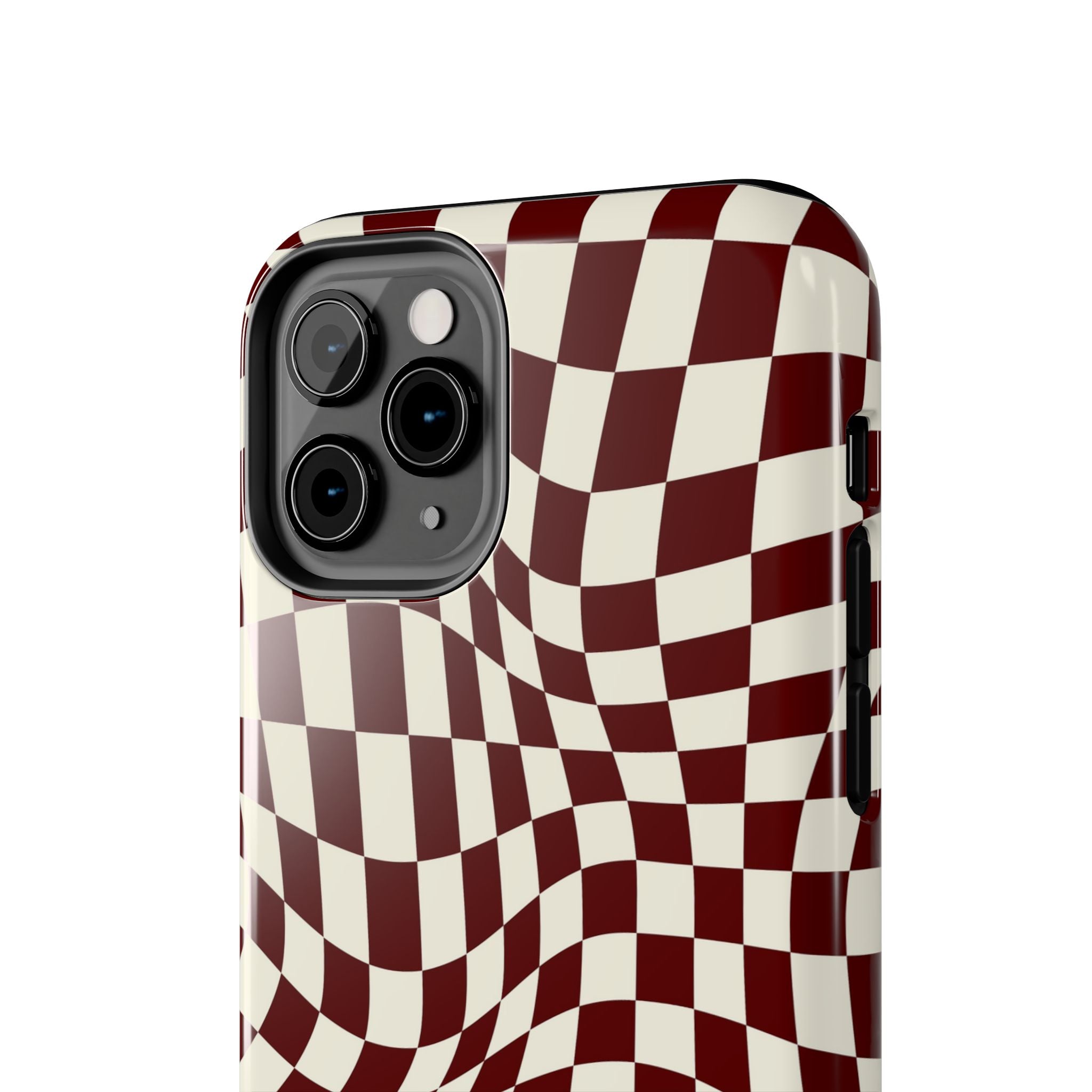 Crimson Warp | Burgundy Distorted Checker Tough  Phone Case