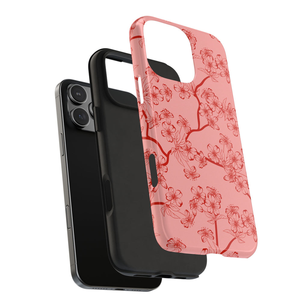 Maroon & Blush Striped Tough Phone Case — Durable Protective iPhone Cover