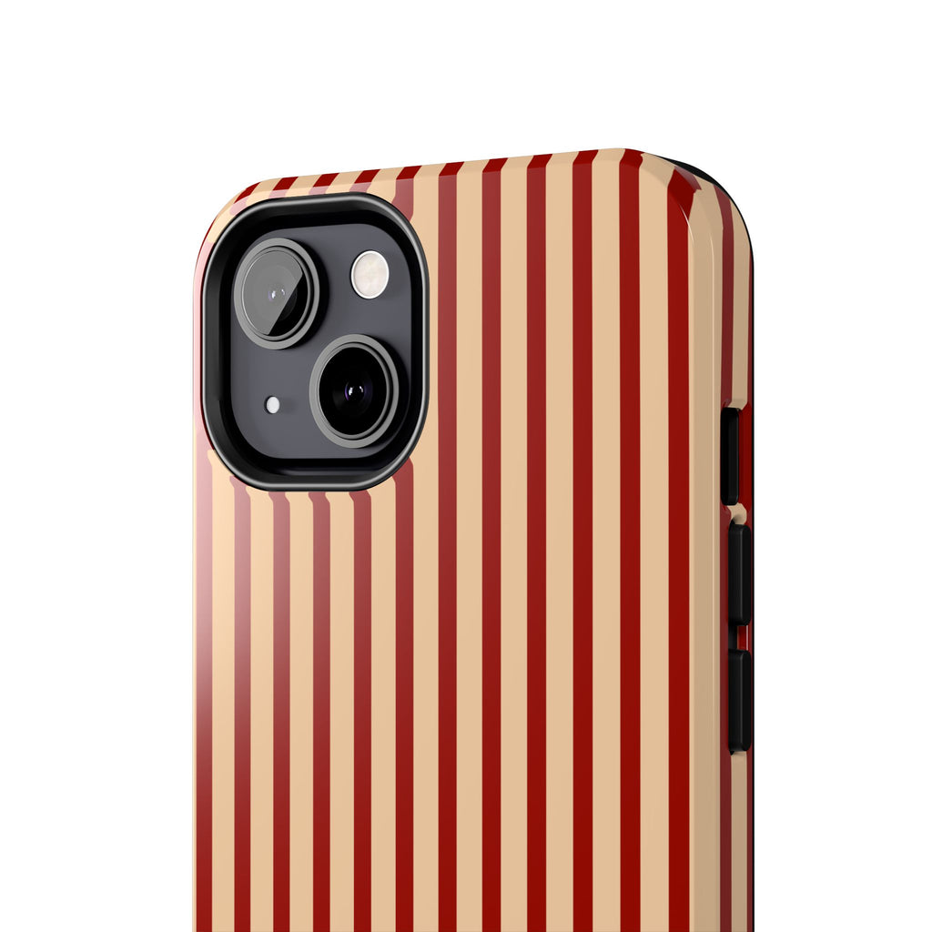 Maroon & Blush Striped Tough Phone Case — Durable Protective iPhone Cover