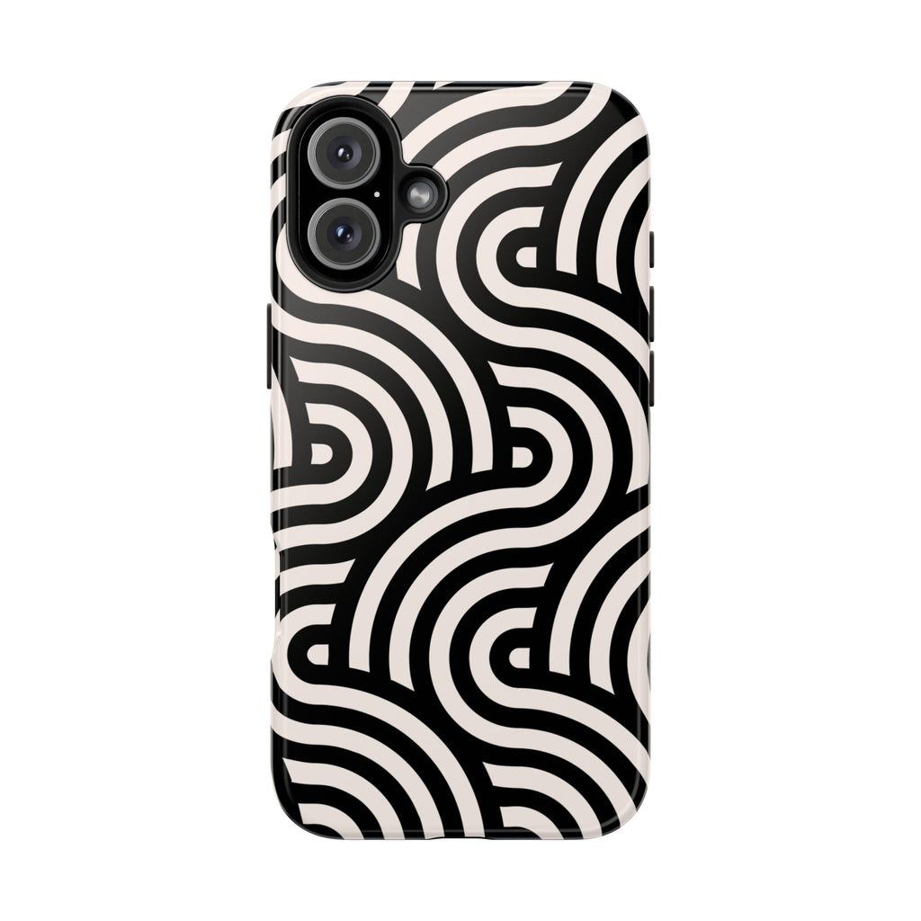 Maroon & Blush Striped Tough Phone Case — Durable Protective iPhone Cover
