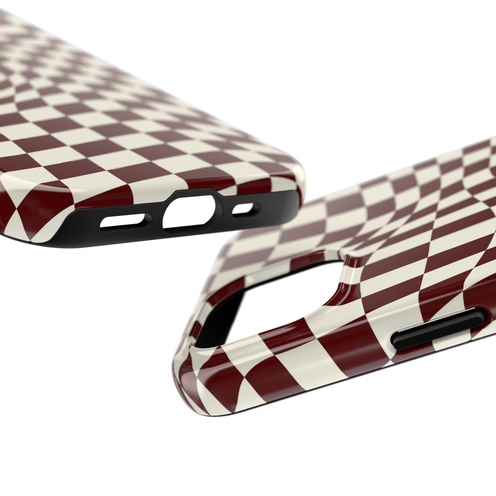 Crimson Warp | Burgundy Distorted Checker Tough  Phone Case