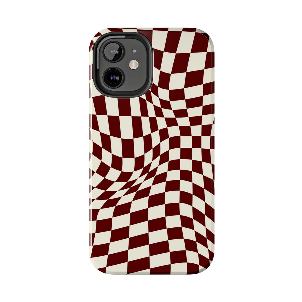 Crimson Warp | Burgundy Distorted Checker Tough  Phone Case
