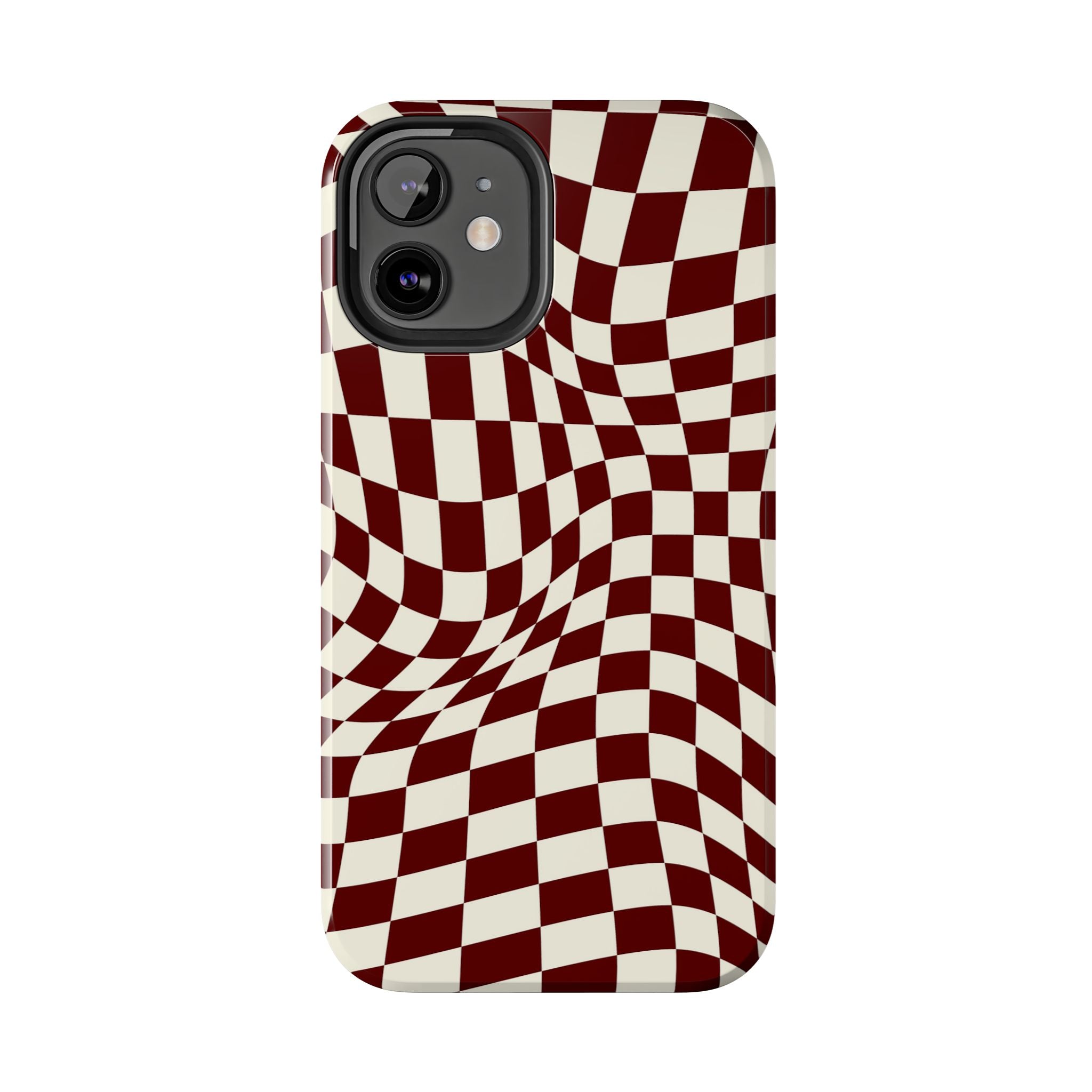 Crimson Warp | Burgundy Distorted Checker Tough  Phone Case