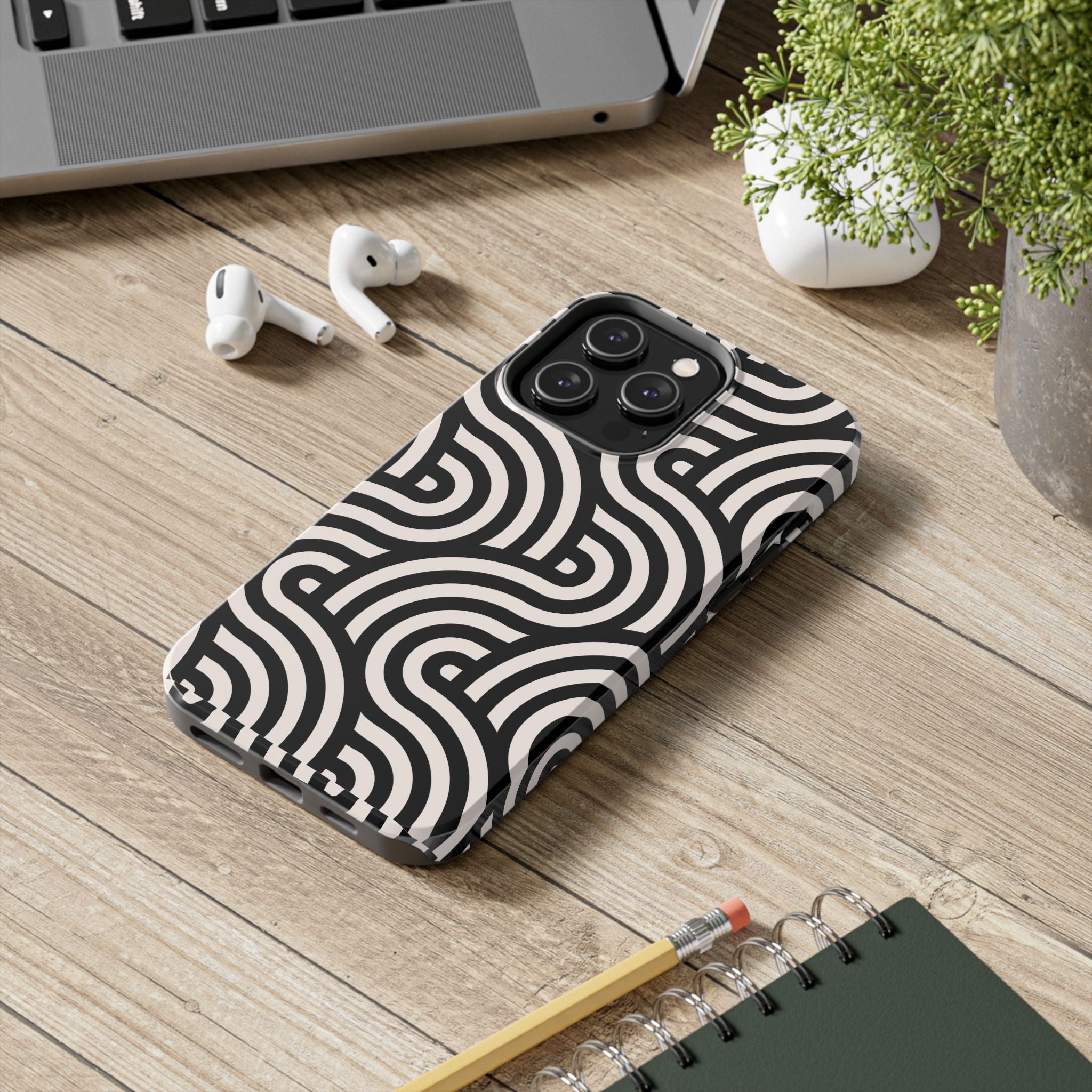 Maroon & Blush Striped Tough Phone Case — Durable Protective iPhone Cover