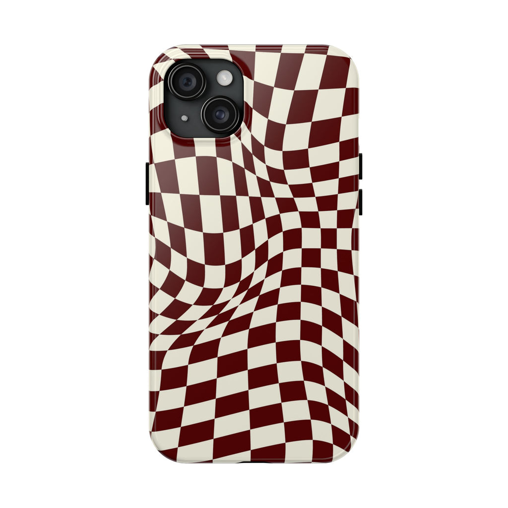 Crimson Warp | Burgundy Distorted Checker Tough  Phone Case
