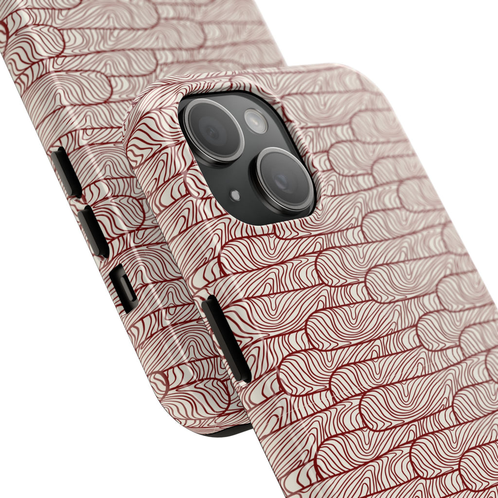 Maroon & Blush Striped Tough Phone Case — Durable Protective iPhone Cover