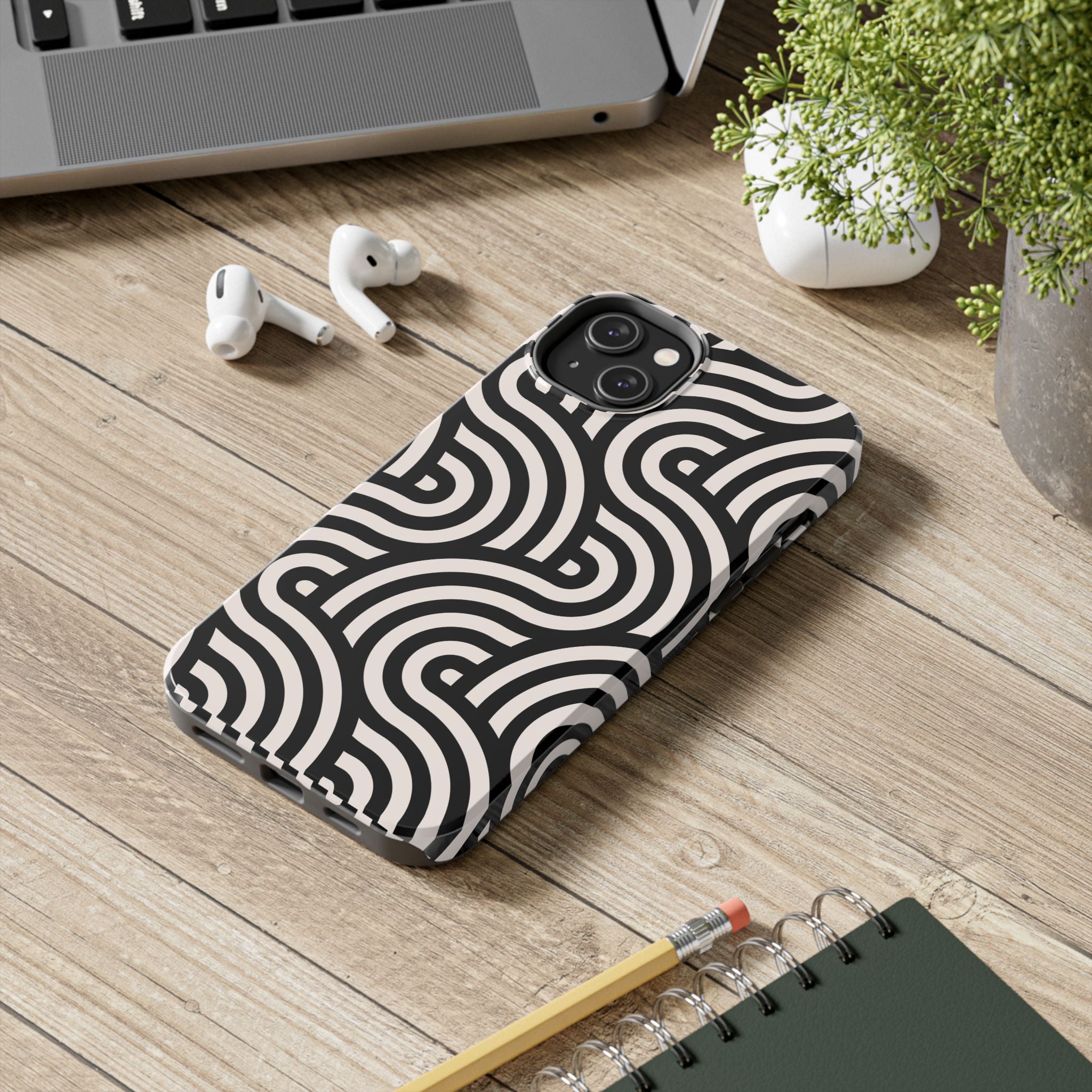 Maroon & Blush Striped Tough Phone Case — Durable Protective iPhone Cover