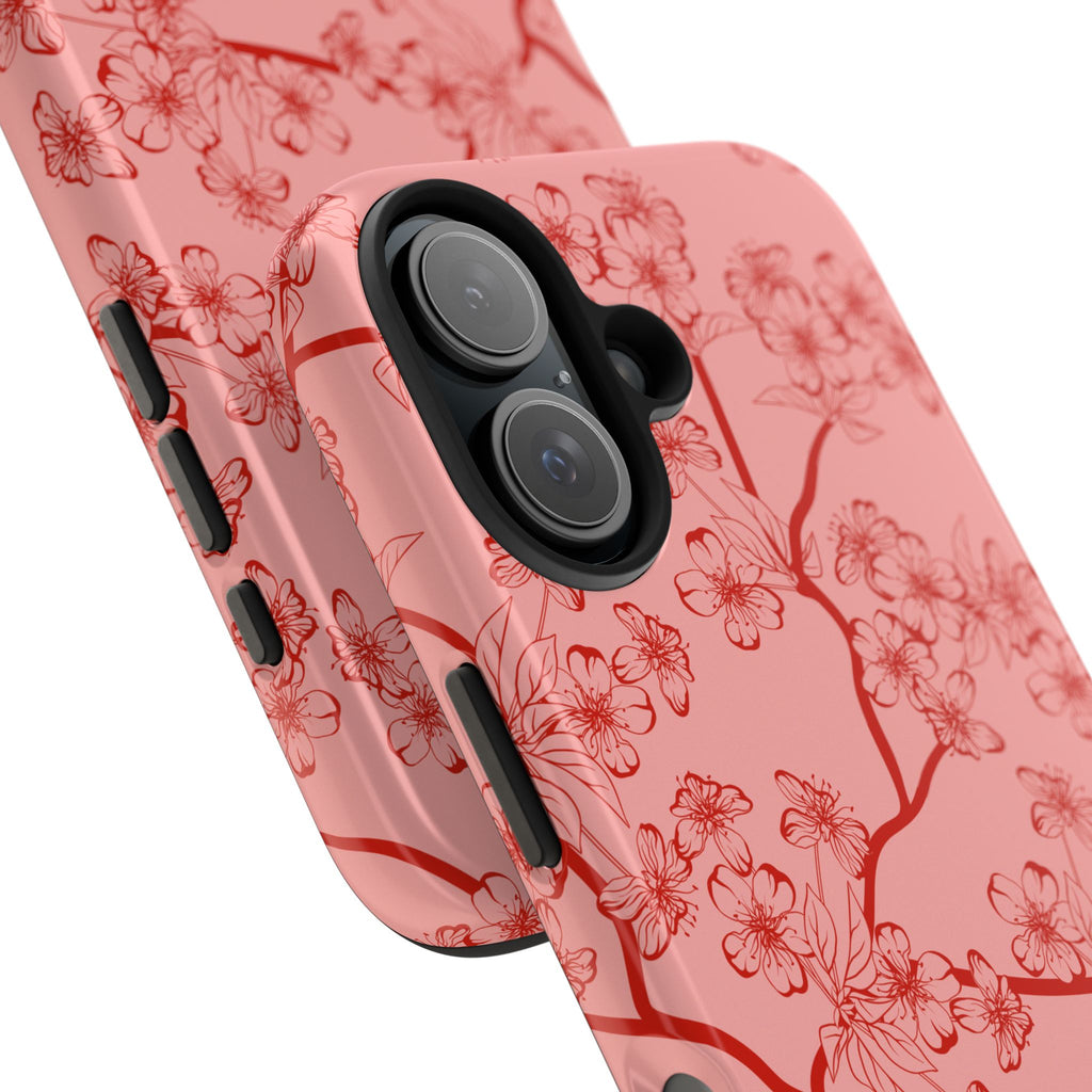 Maroon & Blush Striped Tough Phone Case — Durable Protective iPhone Cover