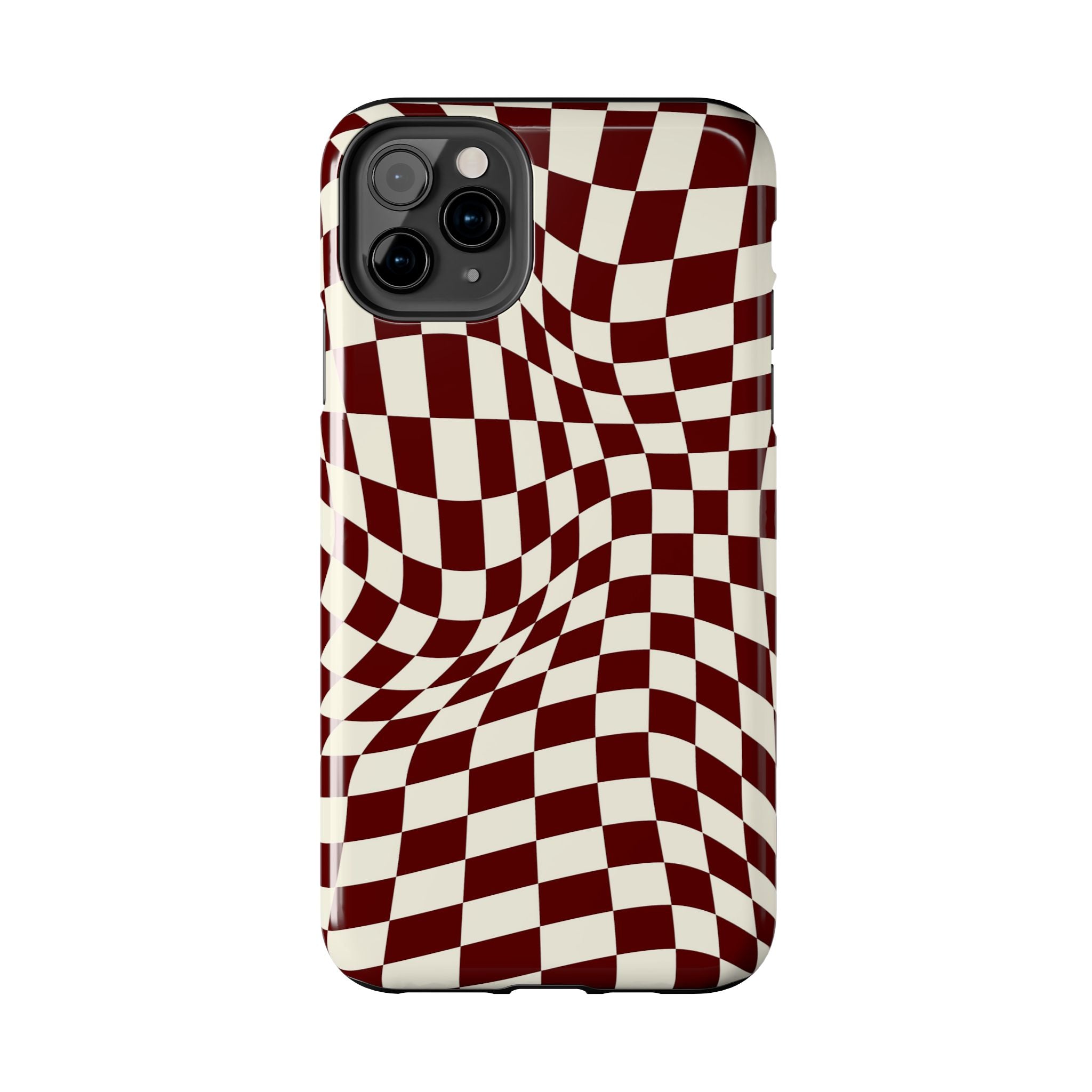 Crimson Warp | Burgundy Distorted Checker Tough  Phone Case