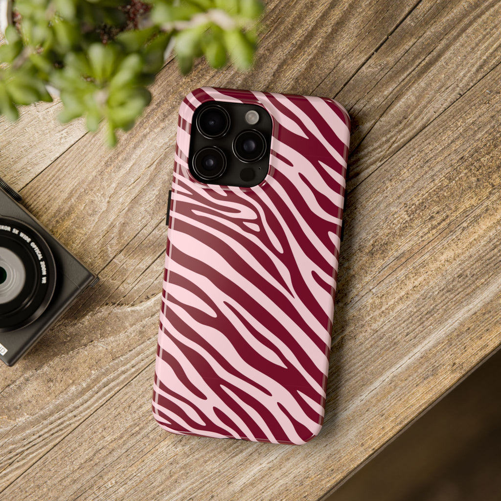 Velvet Zebra | Burgundy Zebra Print Tough Phone Case