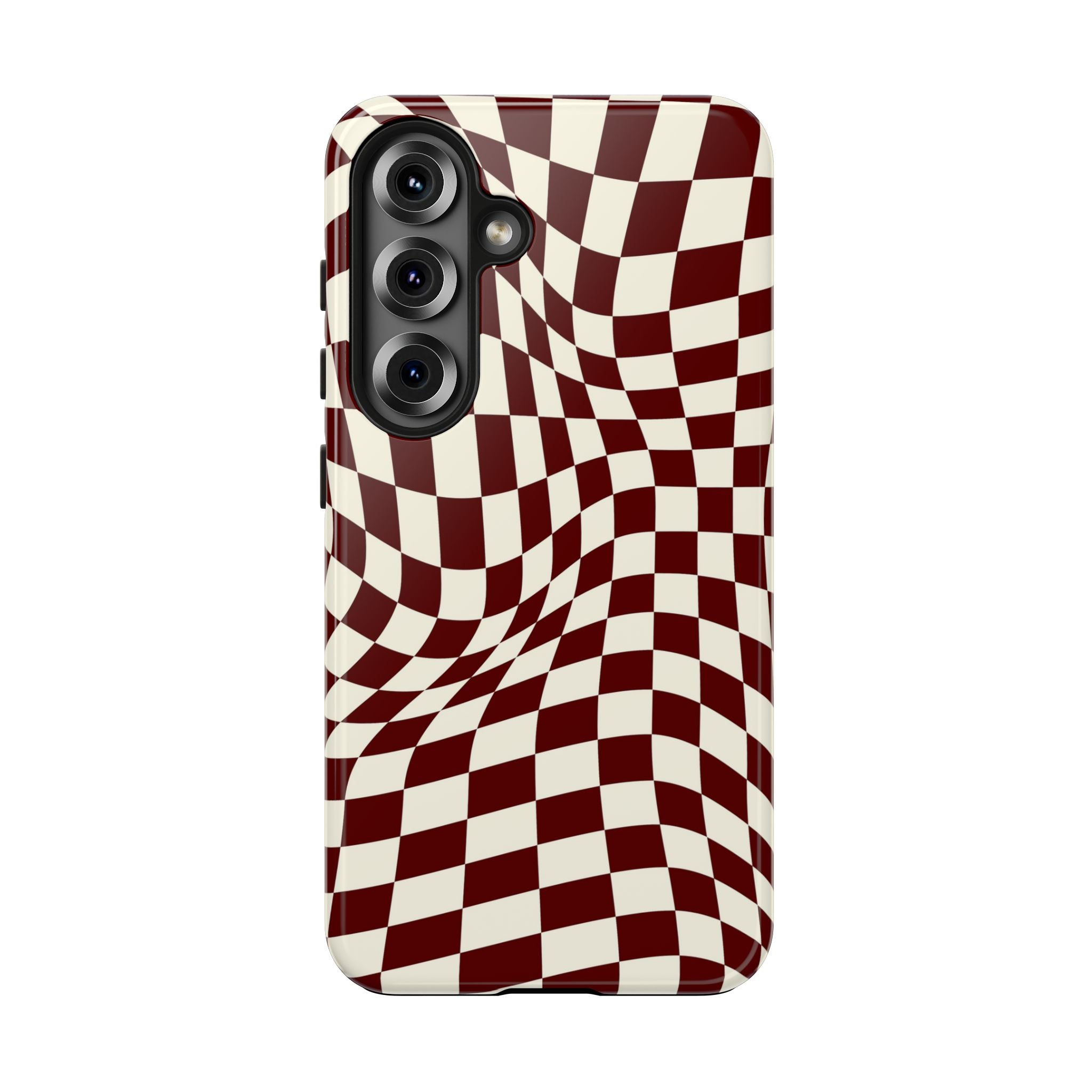 Crimson Warp | Burgundy Distorted Checker Tough  Phone Case