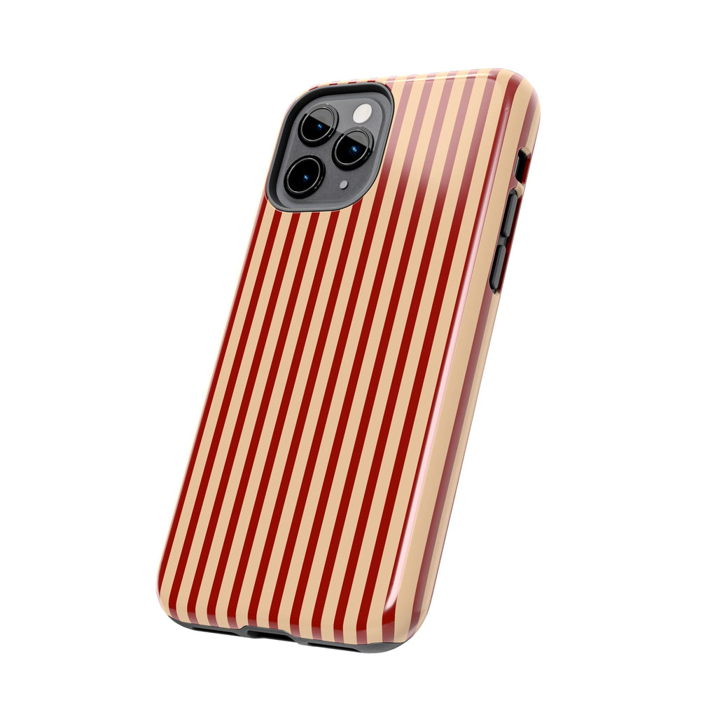 Maroon & Blush Striped Tough Phone Case — Durable Protective iPhone Cover
