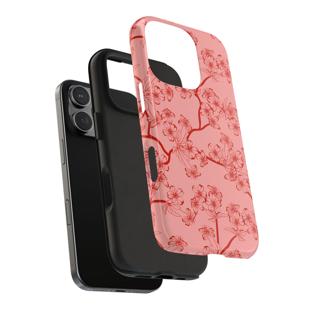 Maroon & Blush Striped Tough Phone Case — Durable Protective iPhone Cover
