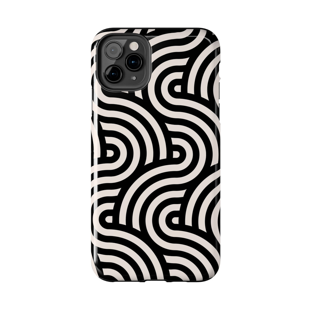 Maroon & Blush Striped Tough Phone Case — Durable Protective iPhone Cover