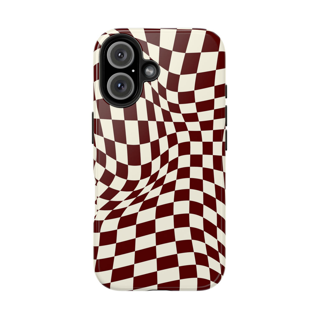 Crimson Warp | Burgundy Distorted Checker Tough  Phone Case