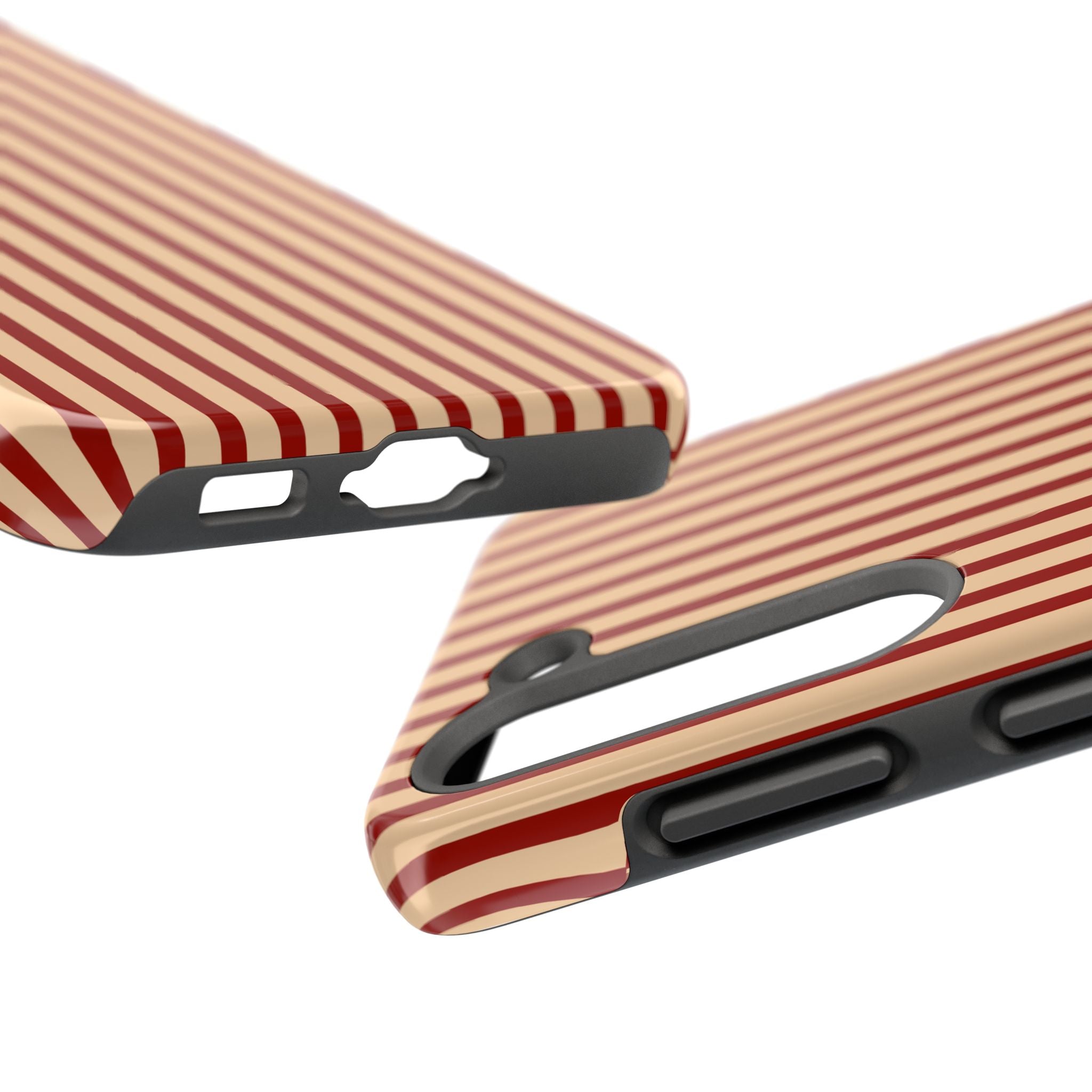 Maroon & Blush Striped Tough Phone Case — Durable Protective iPhone Cover
