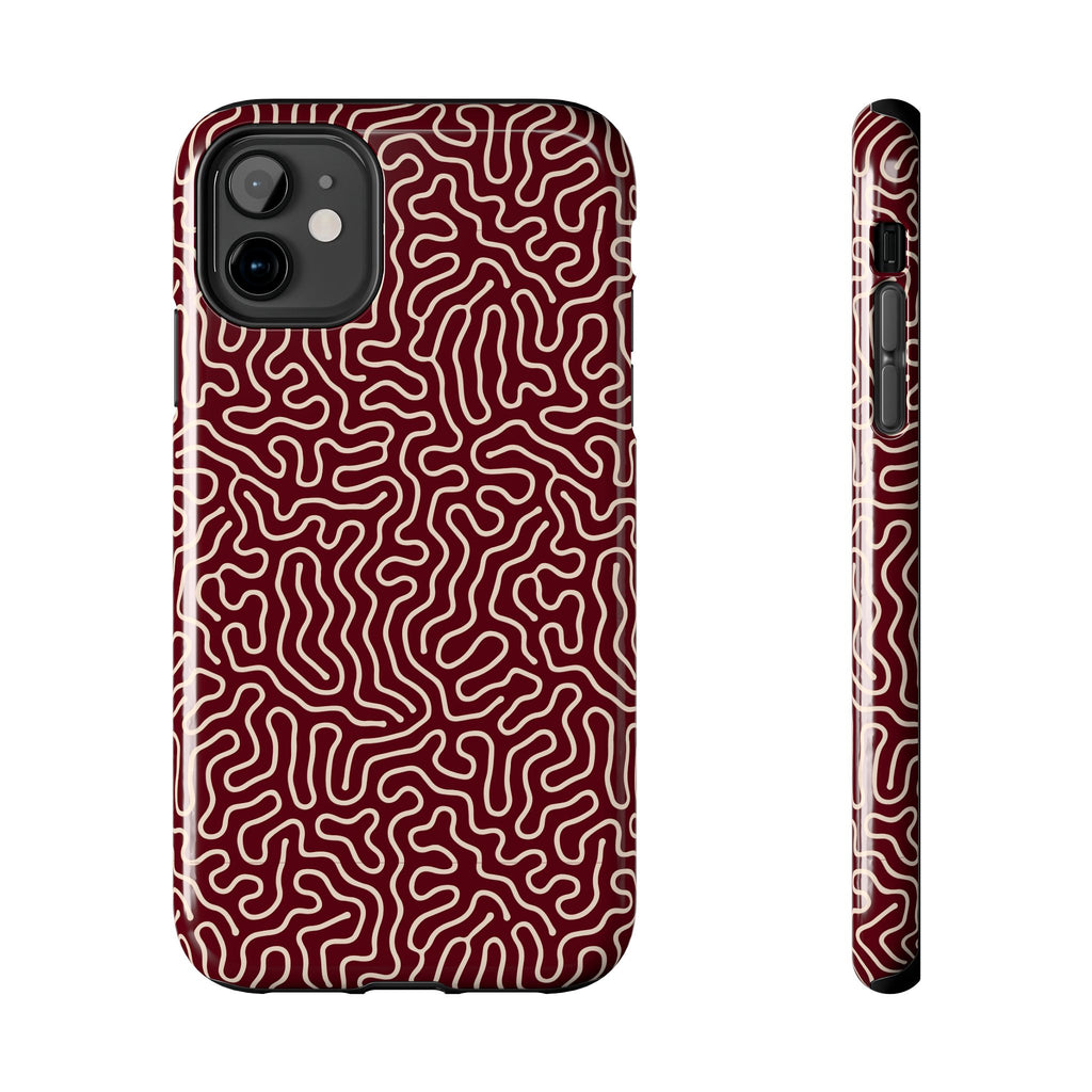 Crimson Reverie | Burgundy Abstract Line Phone Case