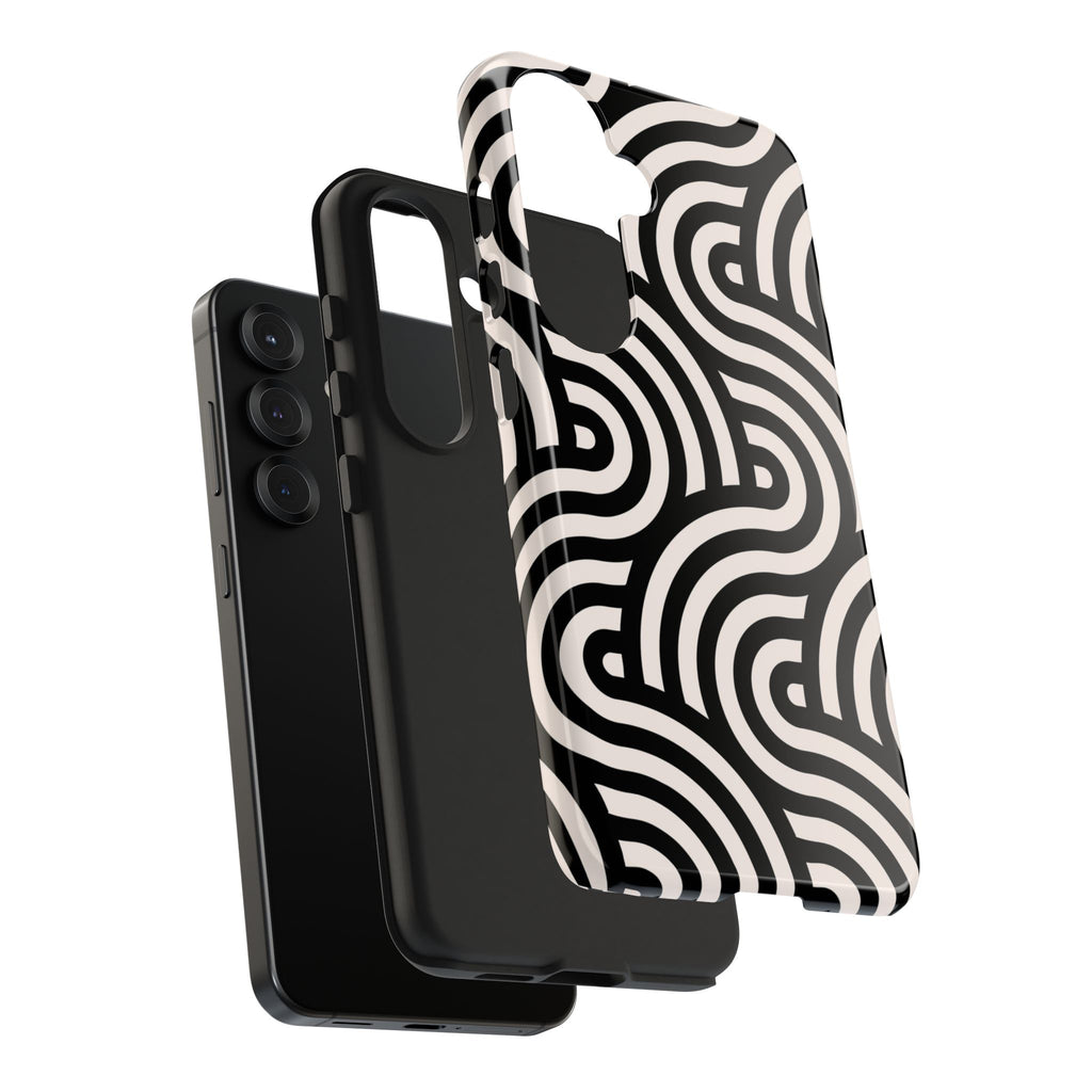 Maroon & Blush Striped Tough Phone Case — Durable Protective iPhone Cover
