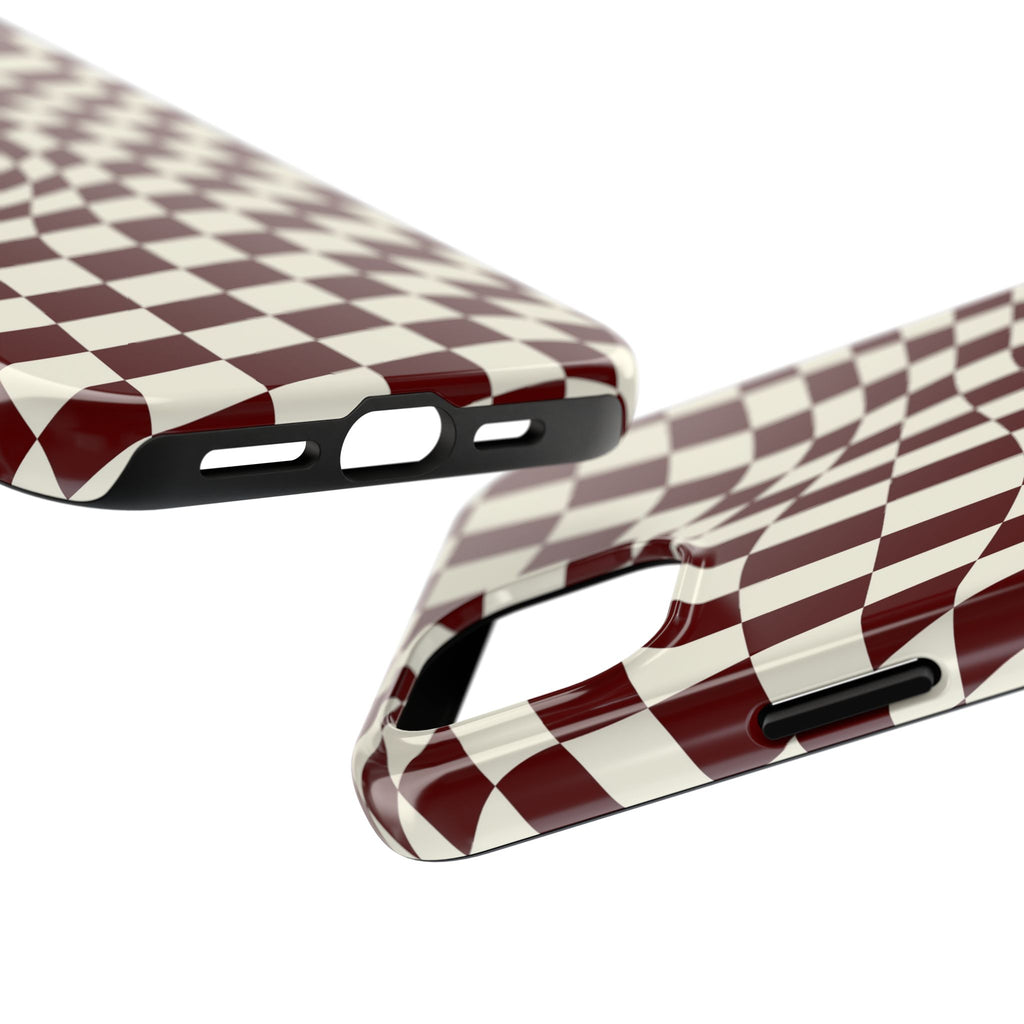 Crimson Warp | Burgundy Distorted Checker Tough  Phone Case
