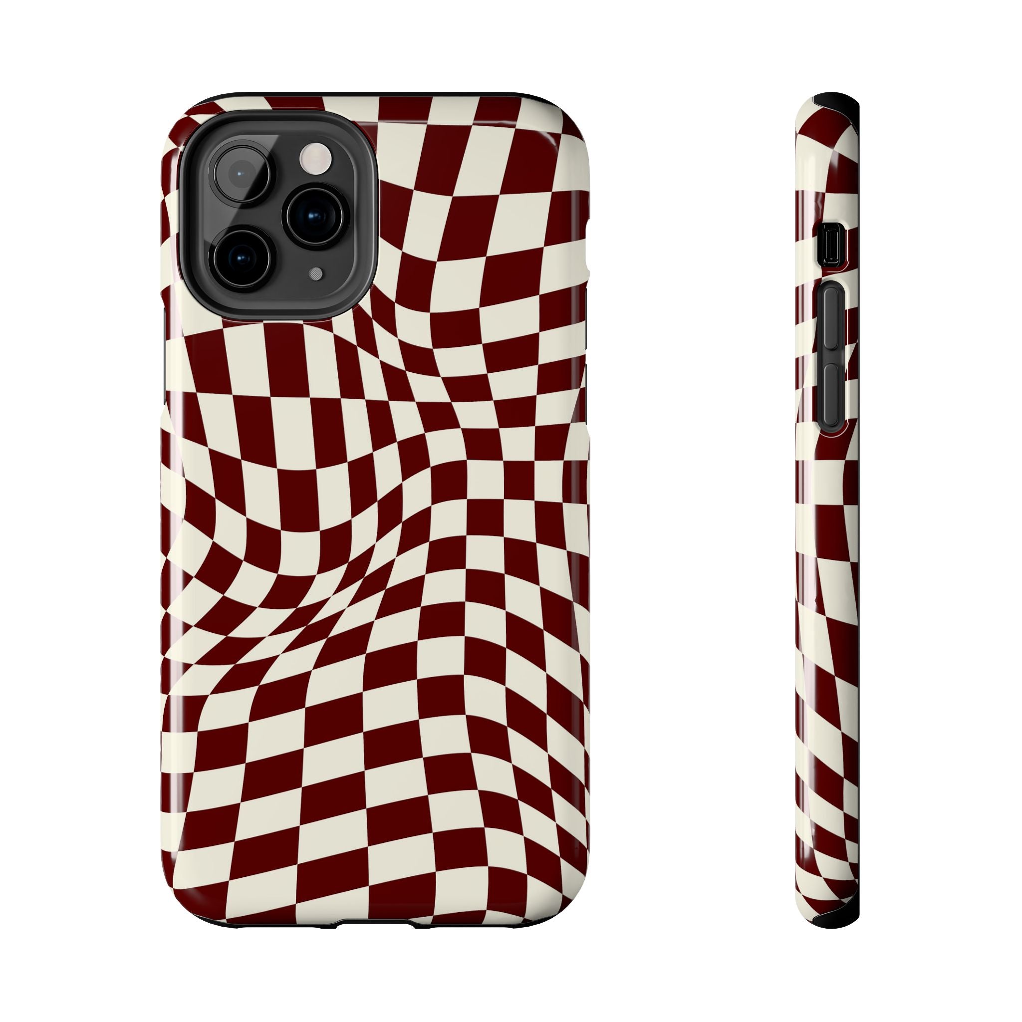 Crimson Warp | Burgundy Distorted Checker Tough  Phone Case